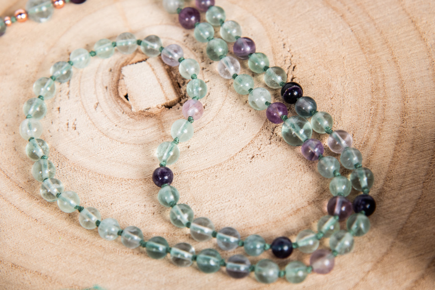 Mala per meditare in Fluorite, Pietra Guru Fluorite, Rame