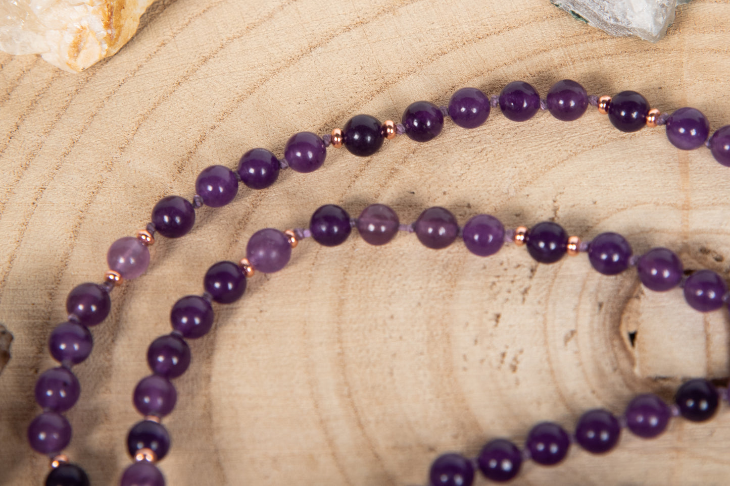 Mala in Ametista 108 perle, Perla Guru in rame