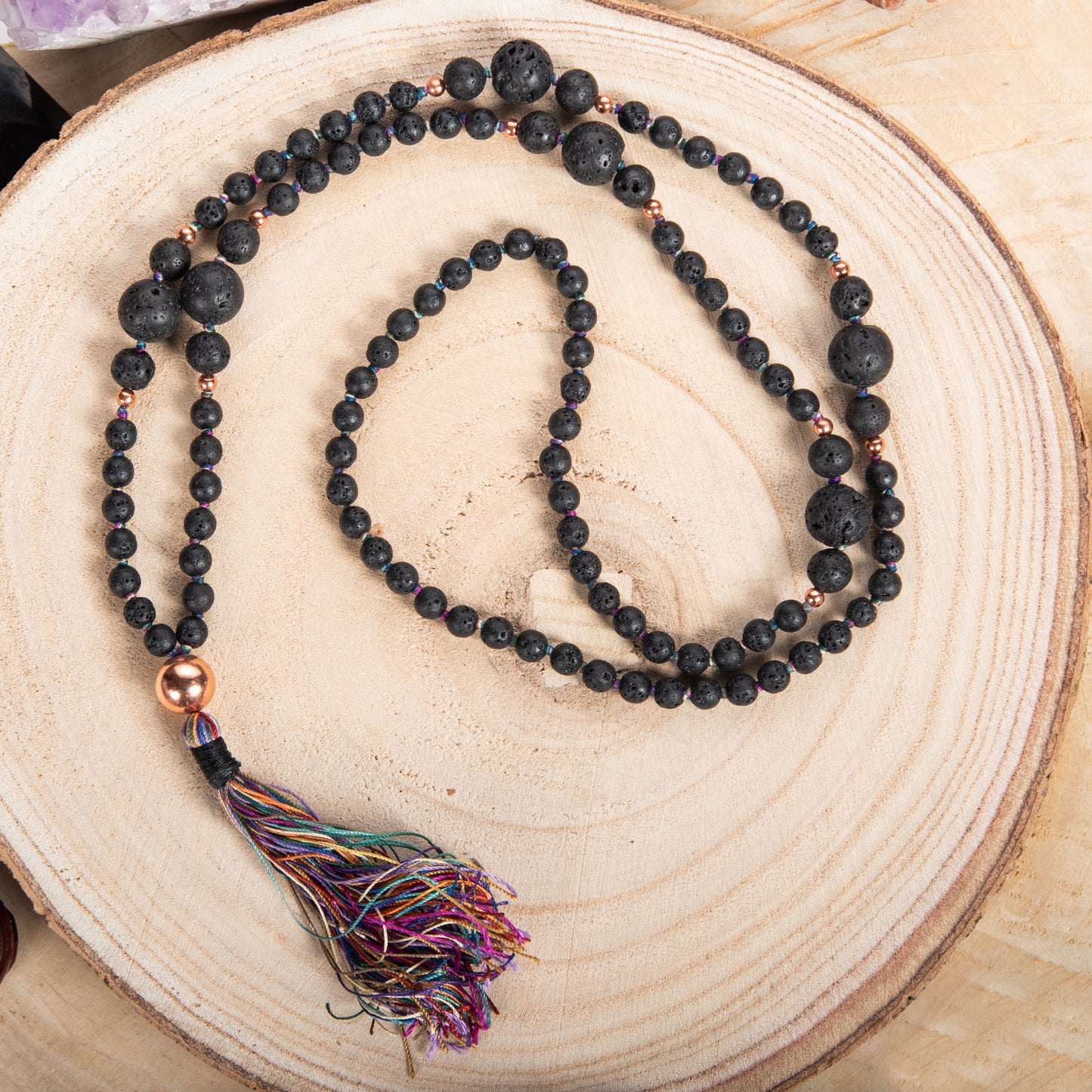 Mala collana in Pietra Lavica, Pietra Guru Rame, Rame