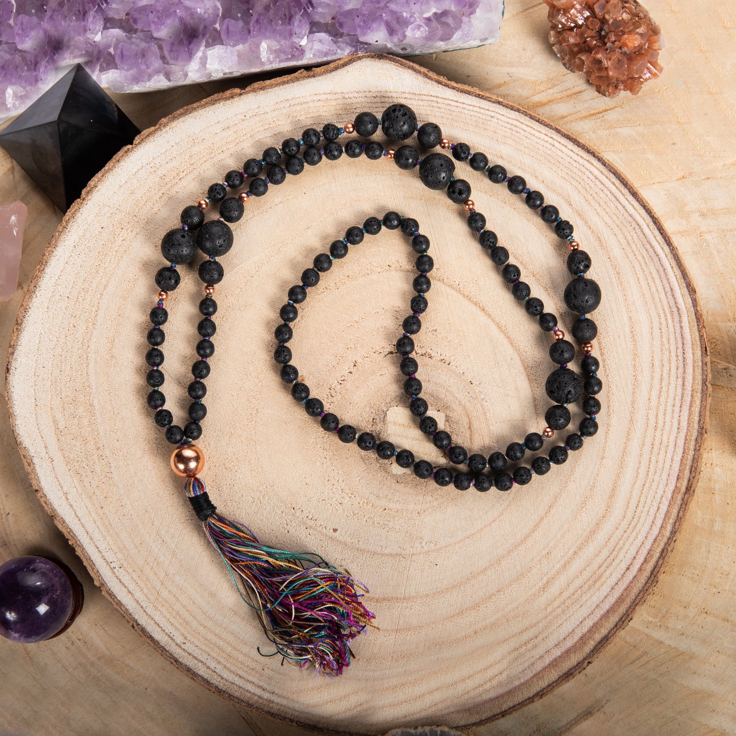 Mala collana in Pietra Lavica, Pietra Guru Rame, Rame