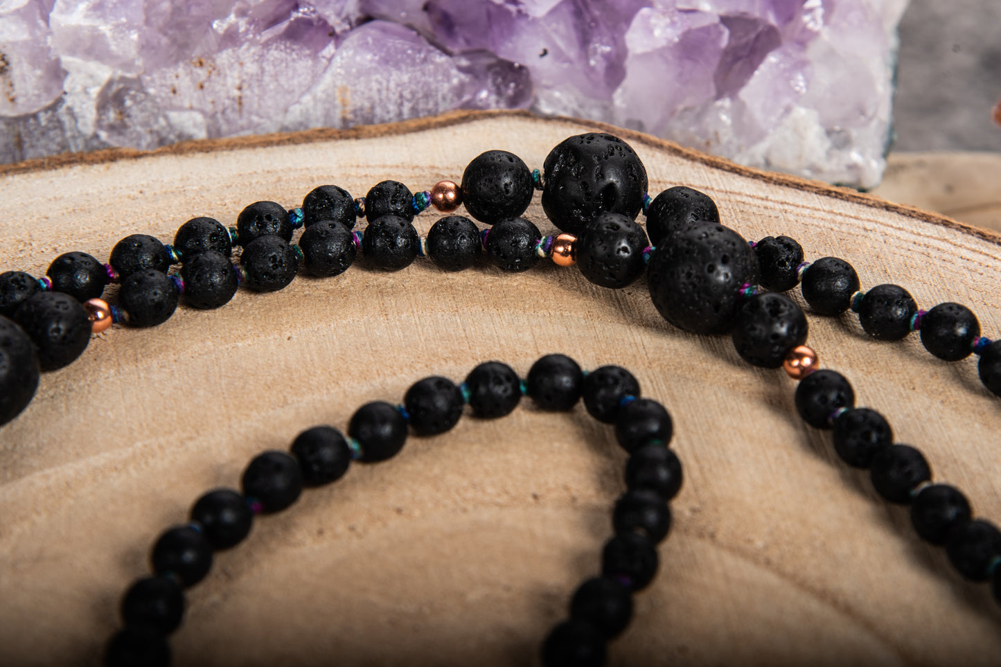 Mala collana in Pietra Lavica, Pietra Guru Rame, Rame