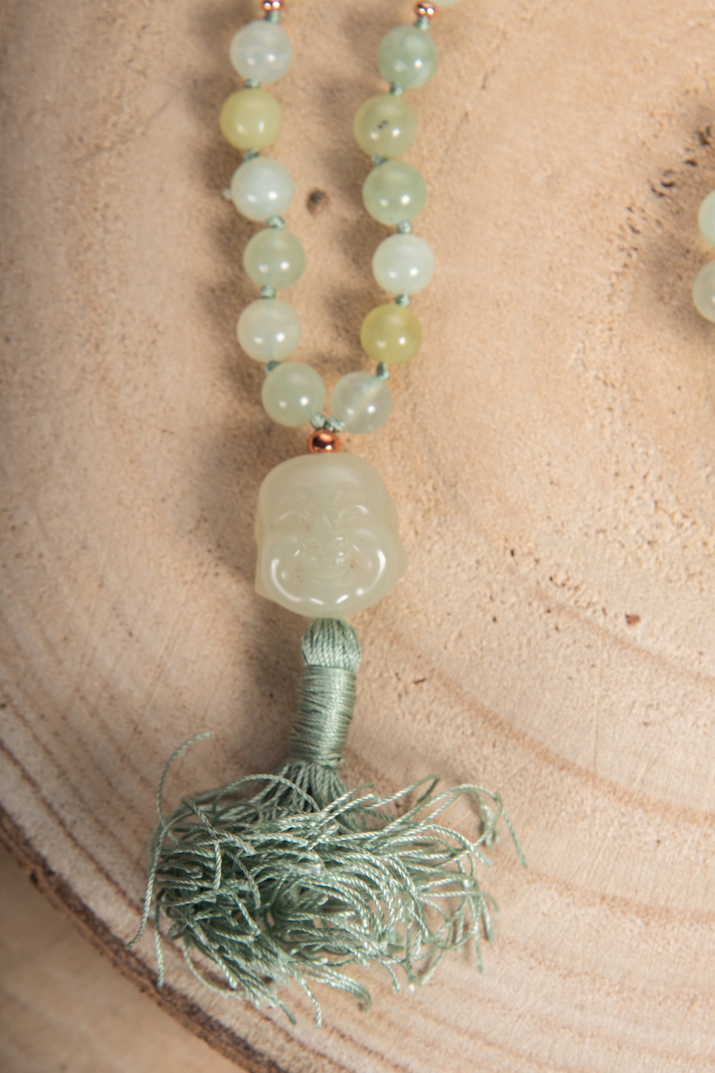 Mala Giada, Pietra Guru giada Buddha che sorride, Rame