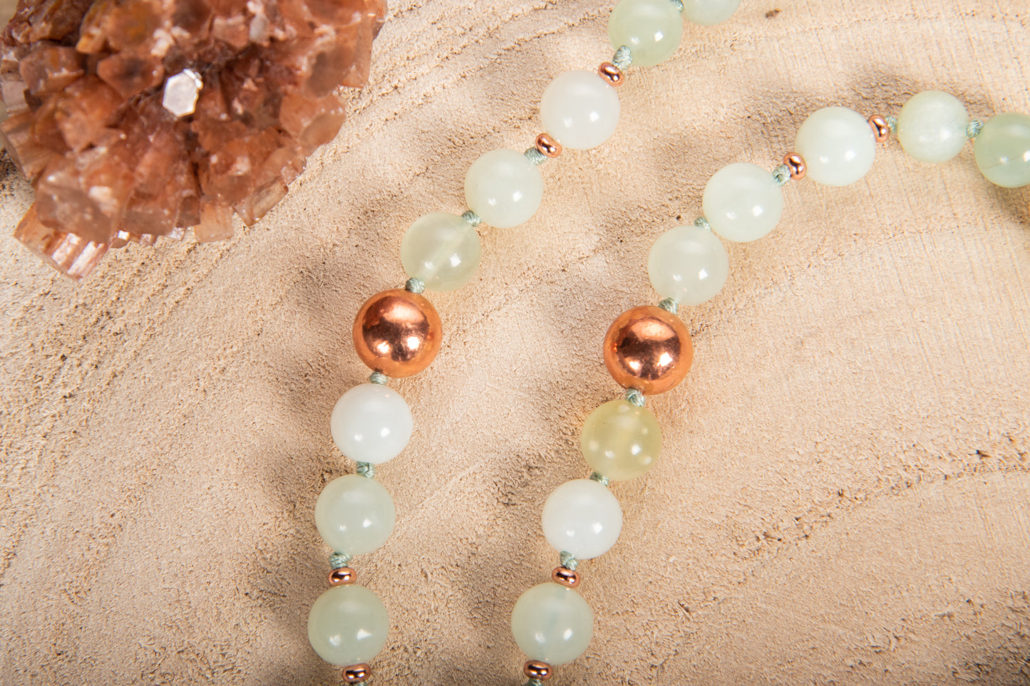 Mala Giada, Pietra Guru giada Buddha che sorride, Rame
