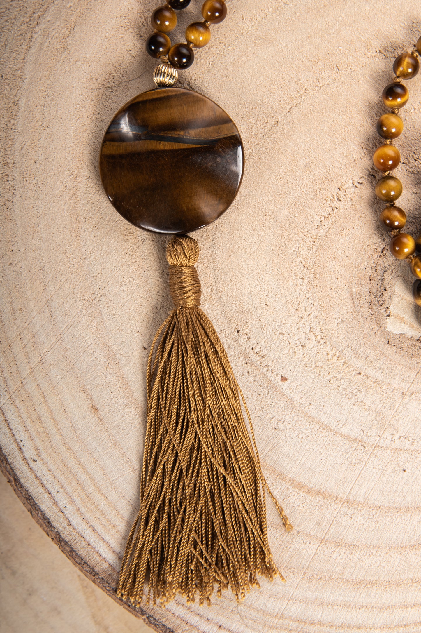 Mala Occhio di tigre, Pietra guru Occhio di tigre, Argento dorato 925, Placcato Oro 14 kt