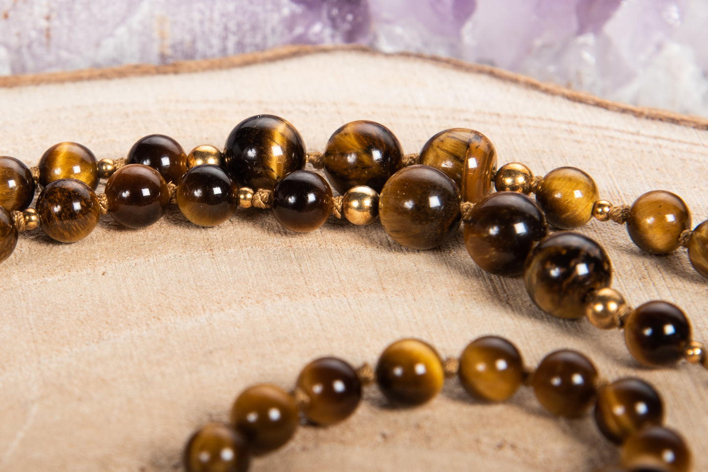 Mala in Occhio di tigre, Argento dorato 925, Placcato Oro 14 kt