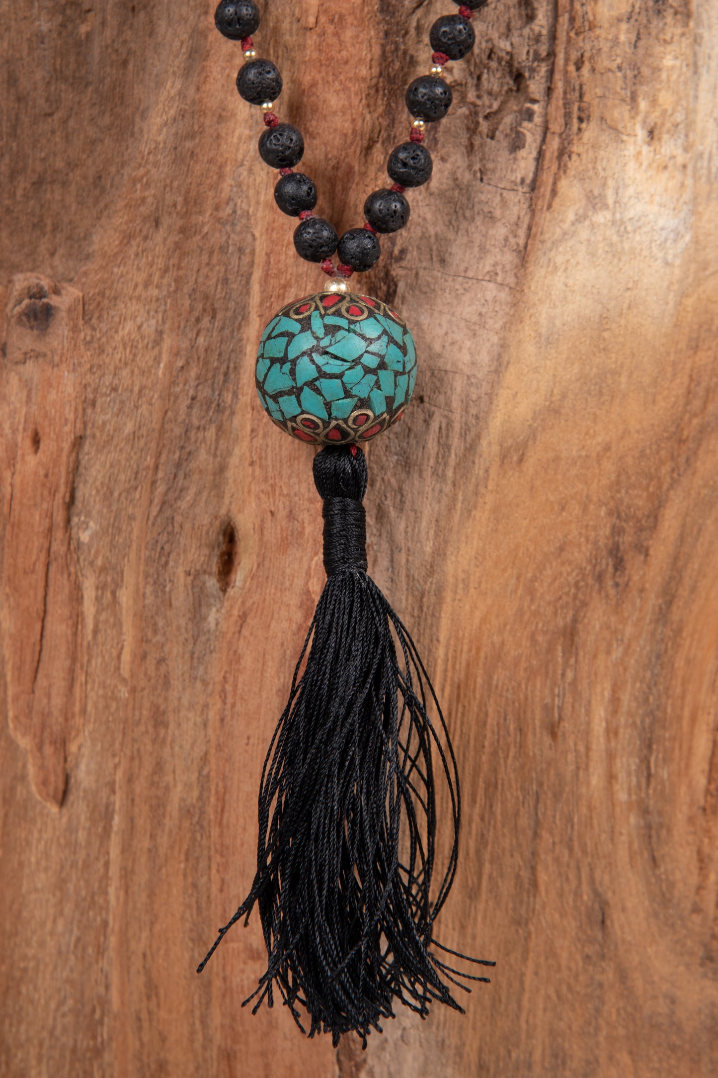 Mala Pietra Lavica, Perla Guru Tibetana, Argento dorato 925