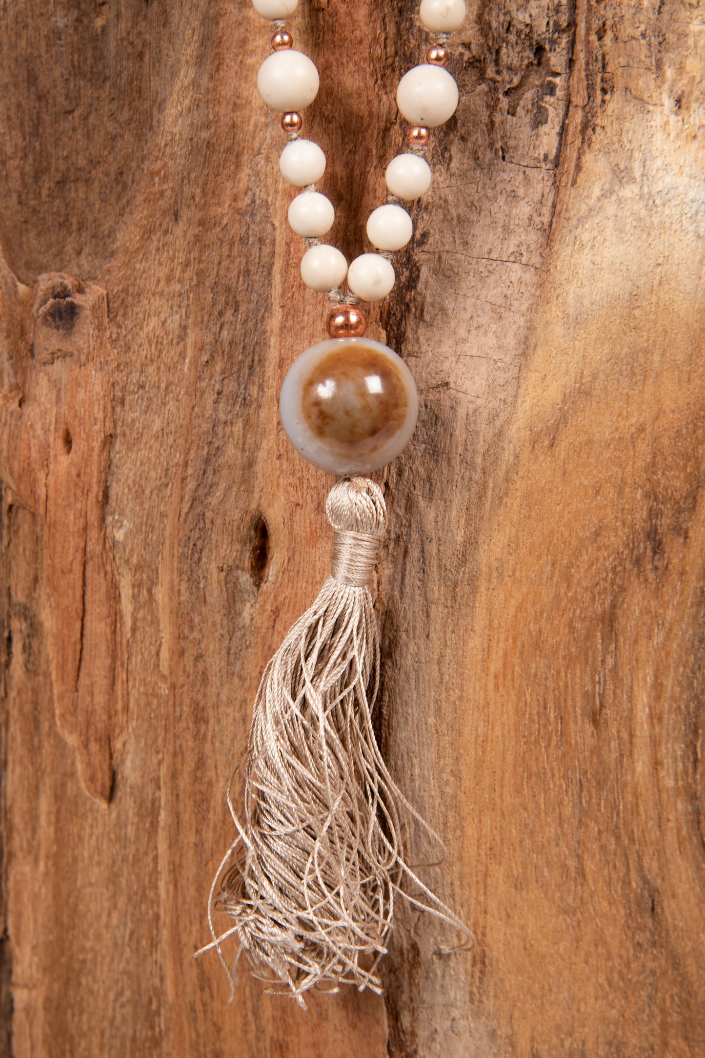 Mala in Diaspro bianco, Pietra Guru Agata, Rame