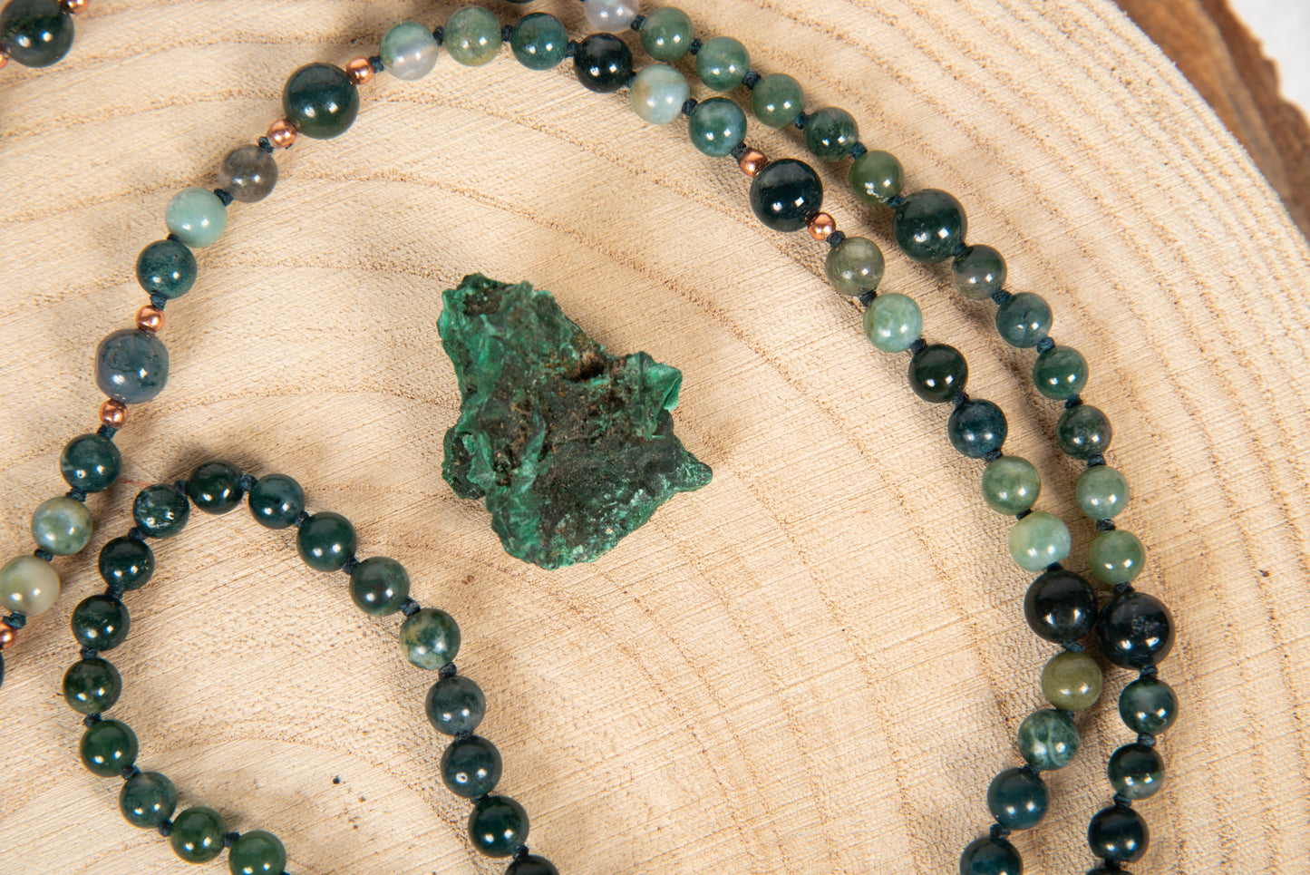 Mala in Agata muschiata, Pietra Guru Agata, Rame