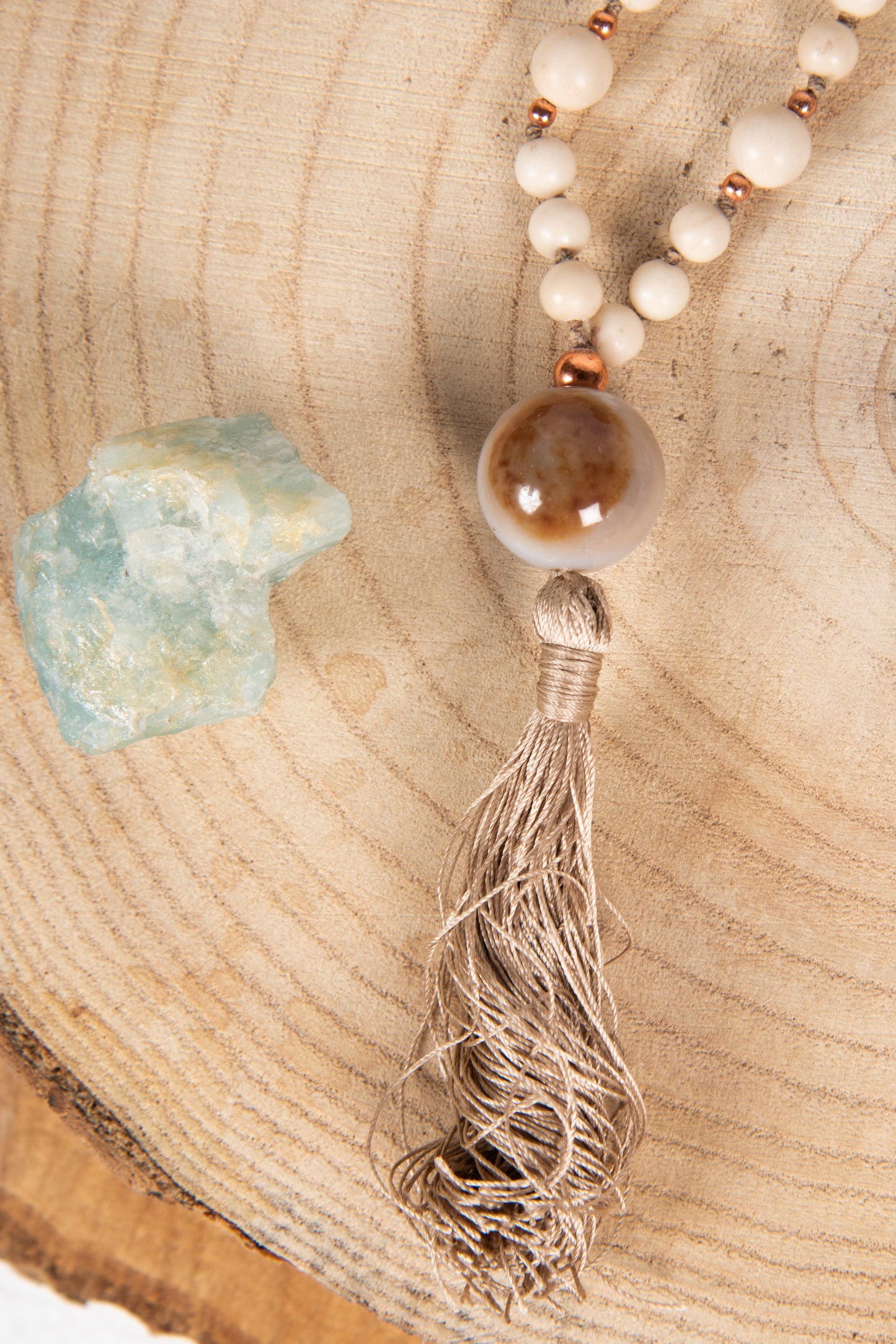 Mala in Diaspro bianco, Pietra Guru Agata, Rame