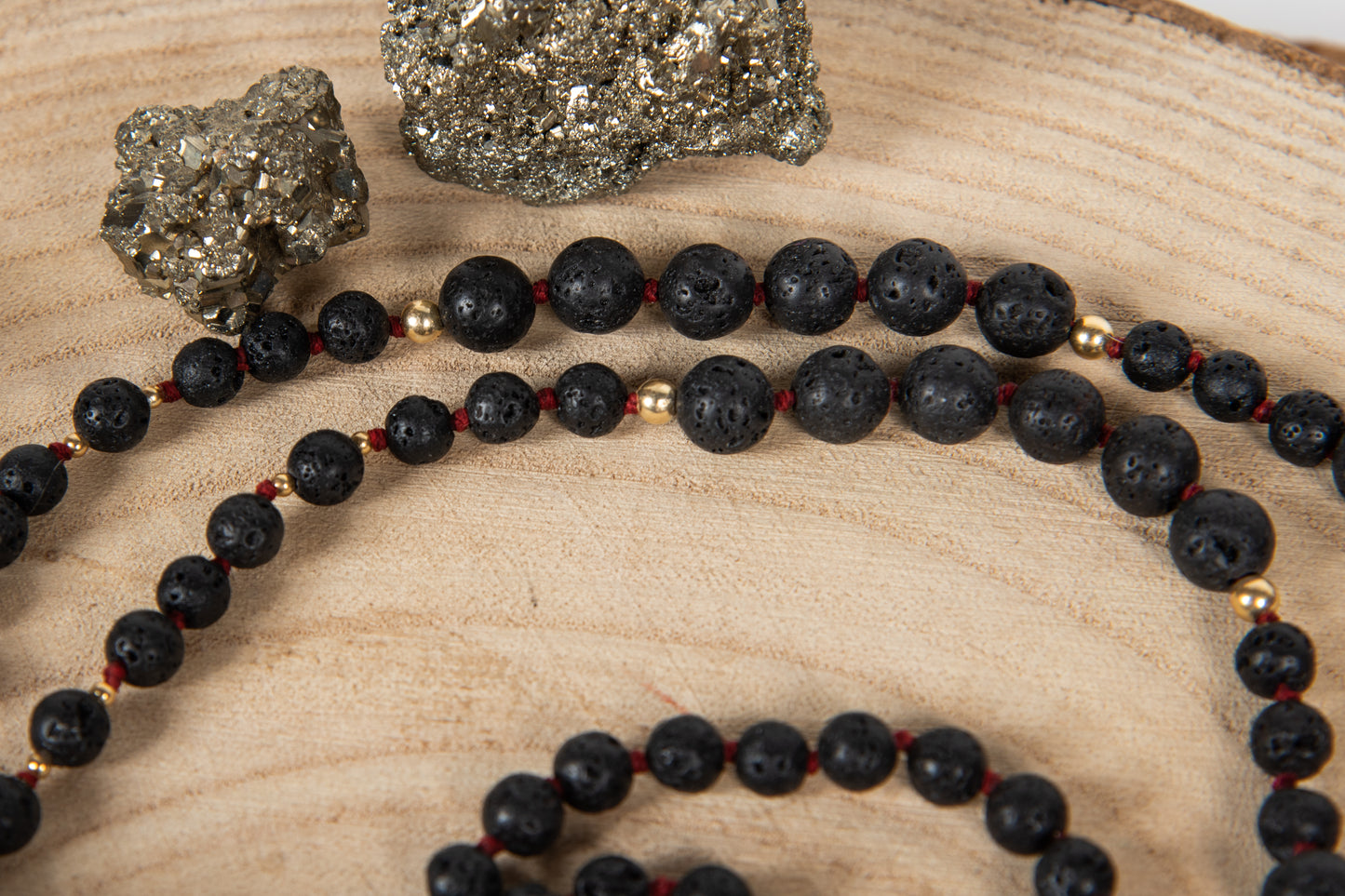 Mala Pietra Lavica, Perla Guru Tibetana, Argento dorato 925