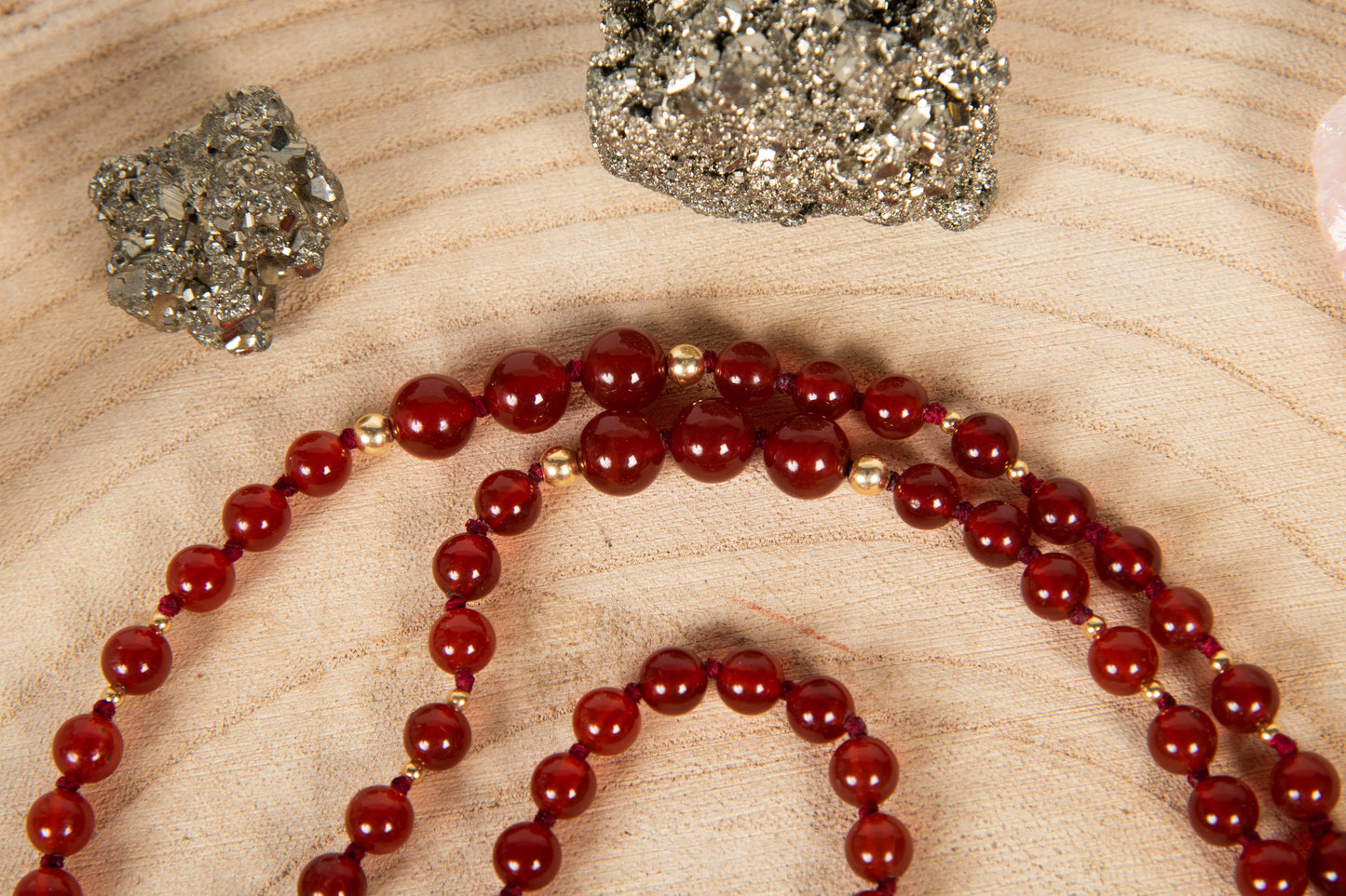 Mala in Agata rossa, Perla Tibetana, argento dorato 925