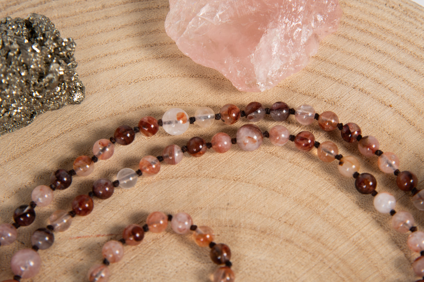 Mala in Quarzo Ematoide, Pietra Guru Agata, Rame