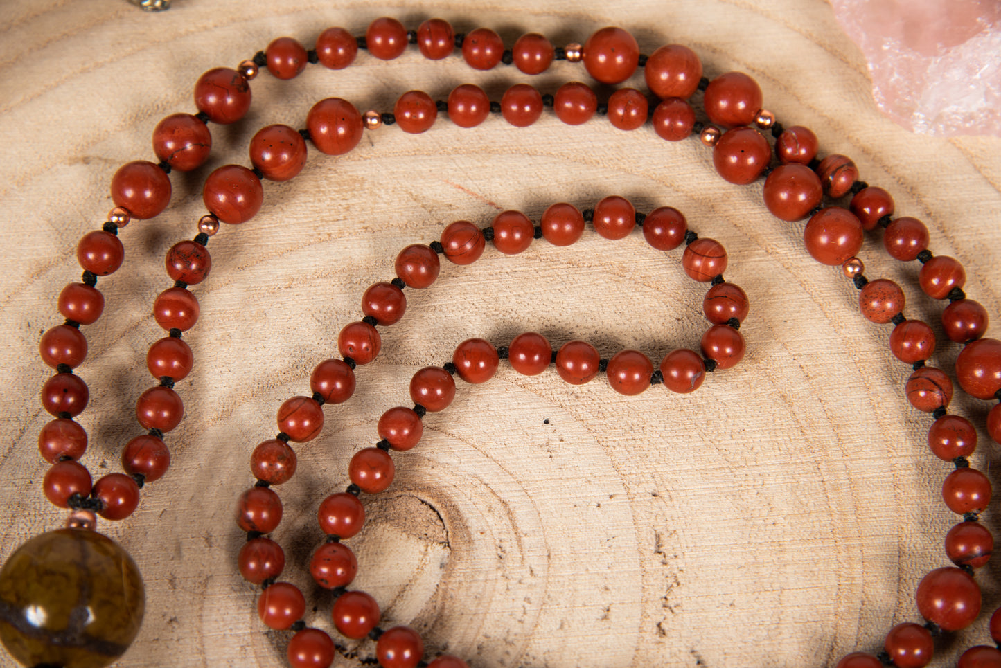 Mala in Diaspro rosso, Pietra Guru Agata, Rame