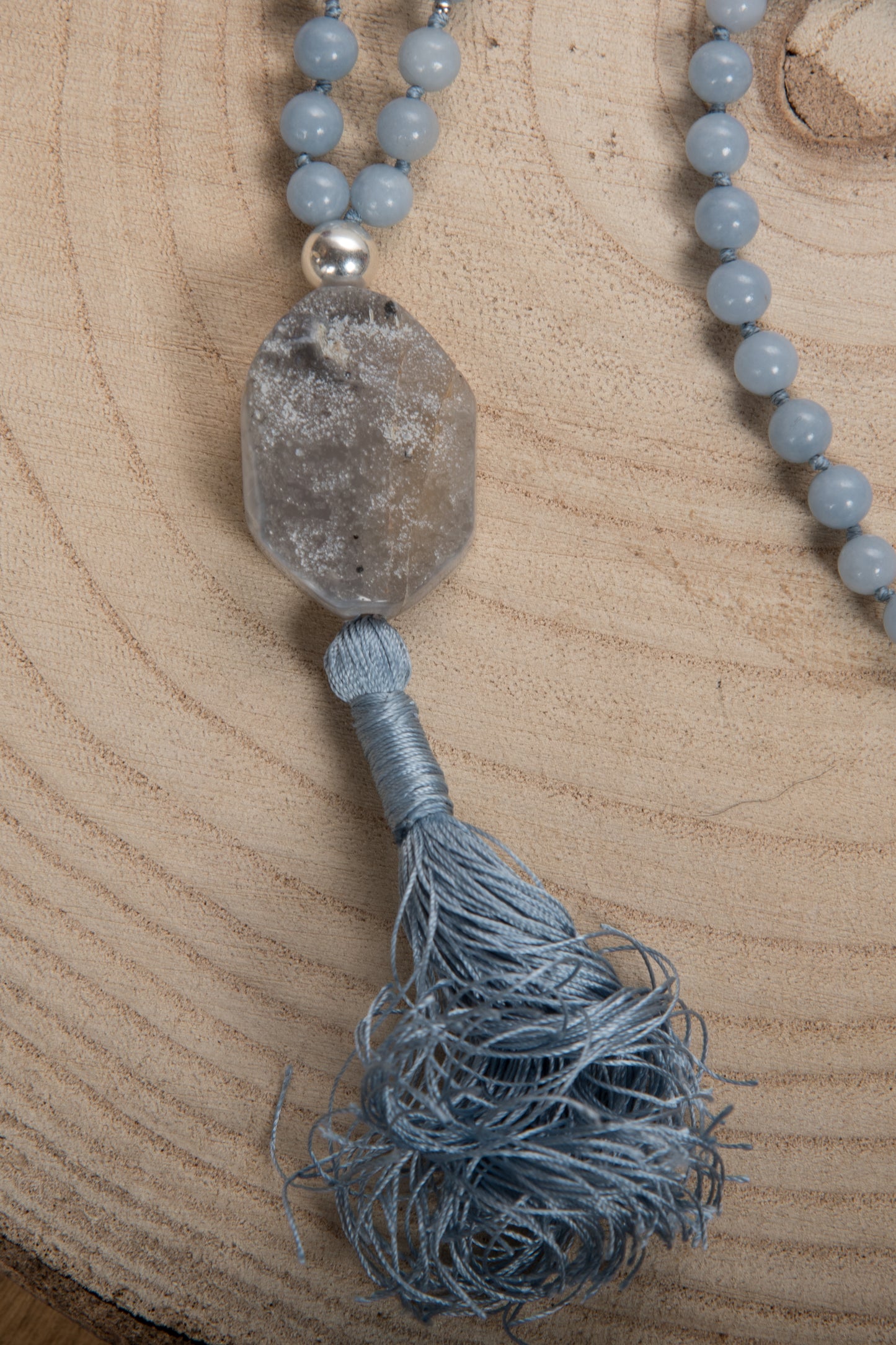 Mala Angelite, Pietra Guru Agata, Argento 925