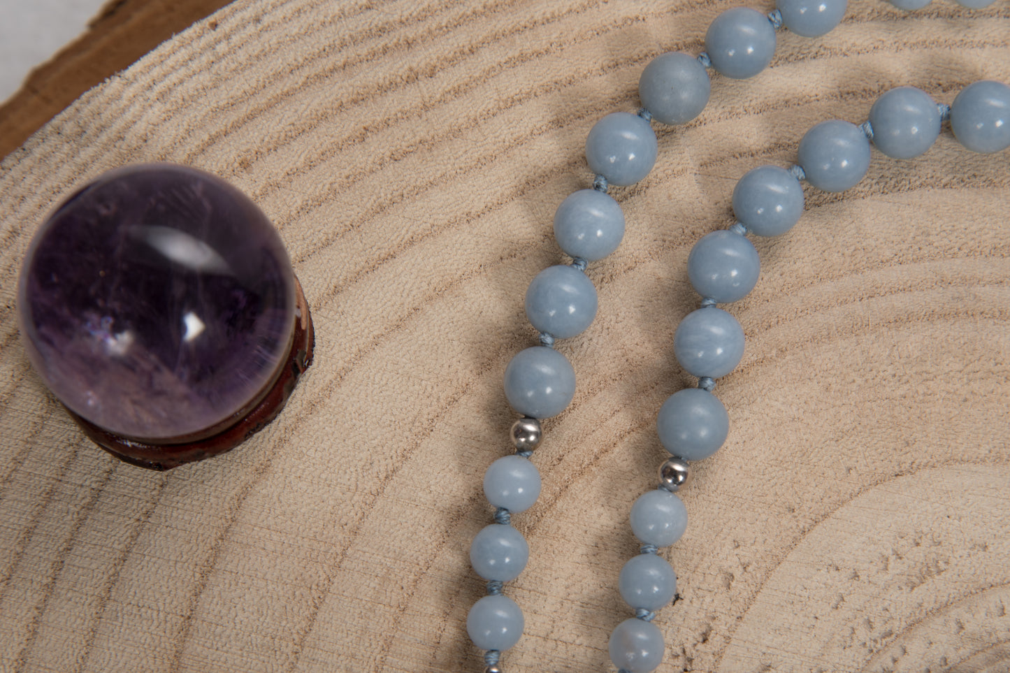 Mala Angelite, Pietra Guru Agata, Argento 925