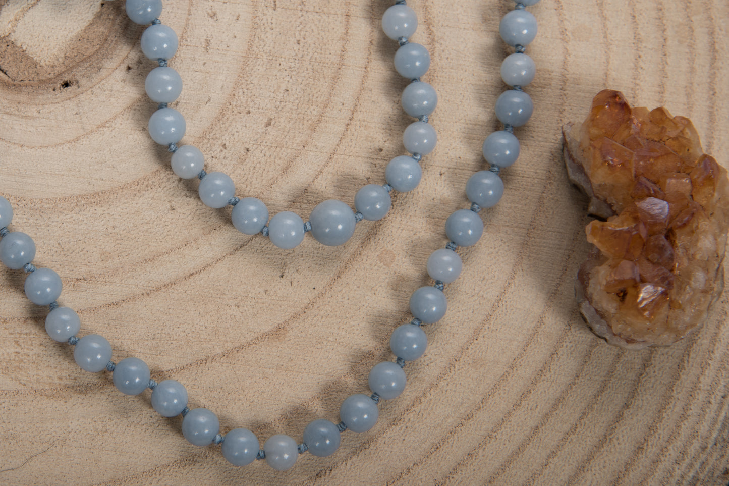 Mala in Angelite, Pietra Guru Agata, Argento 925