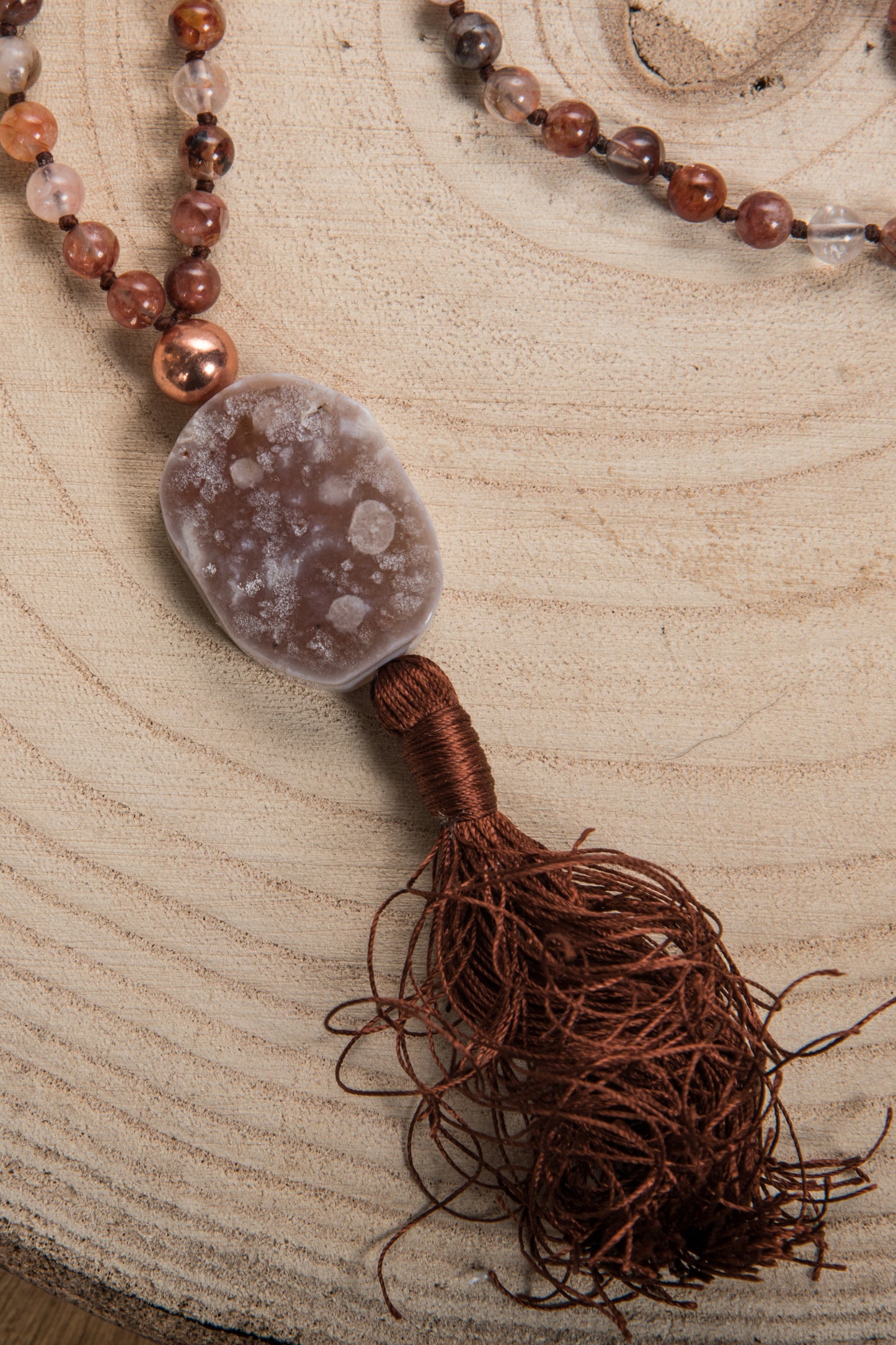 Mala Quarzo Rosso, Pietra Guru Agata, Rame