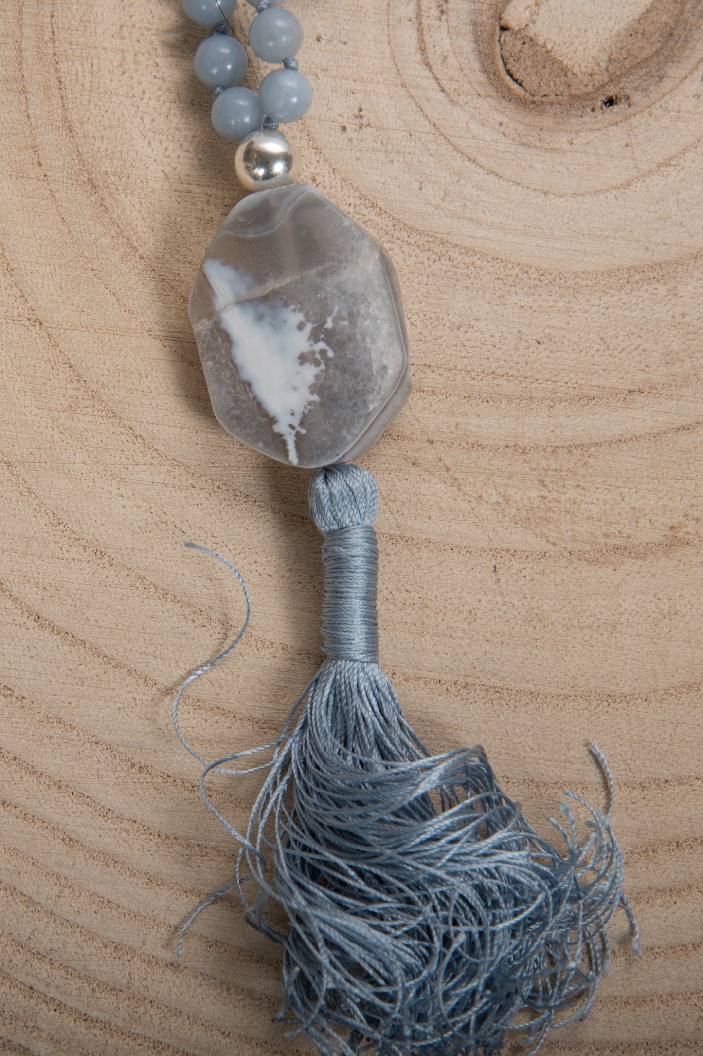 Mala Angelite, Pietra Guru Agata, Argento 925