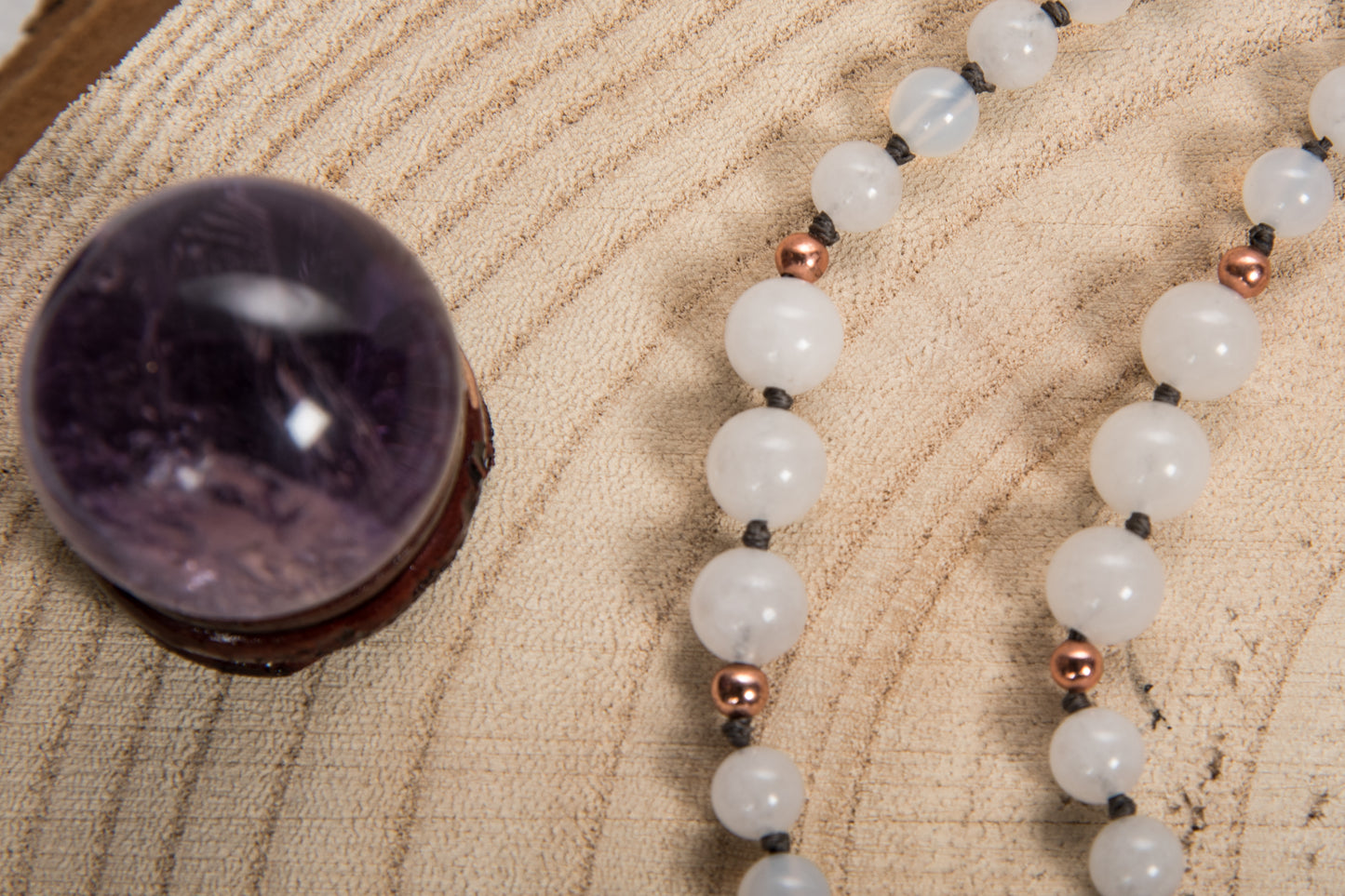 Mala in Agata bianca, Pietra Guru Quarzo fumé e rame