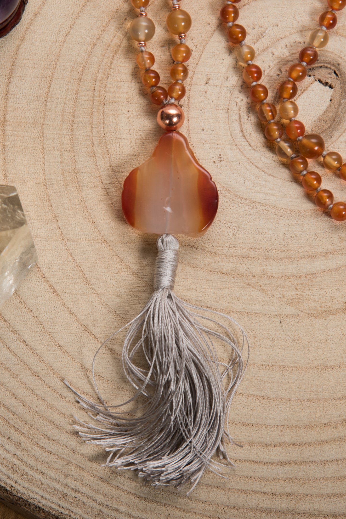 Mala Buddha in Corniola e rame