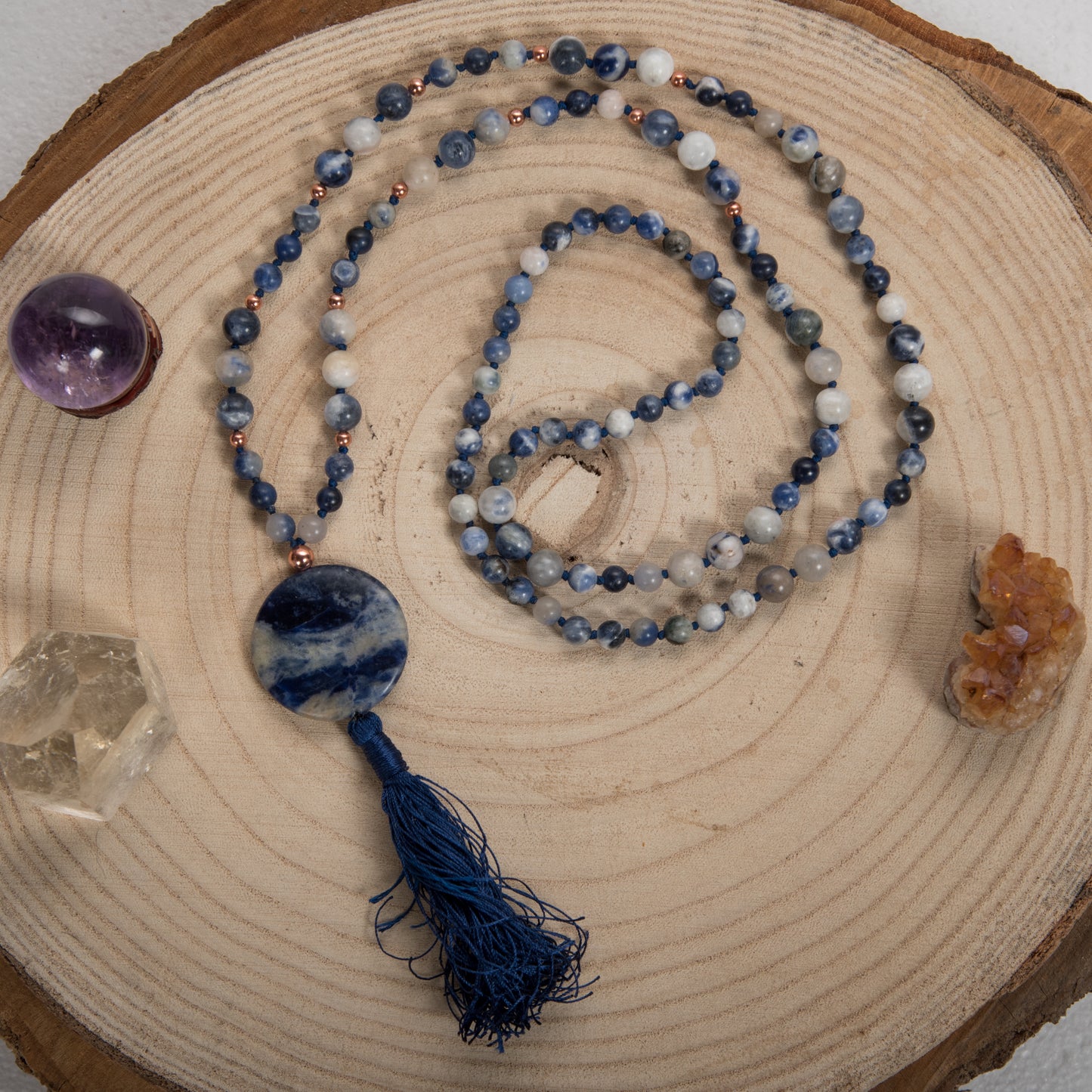 Mala in Sodalite, Pietra Guru Sodalite, Rame