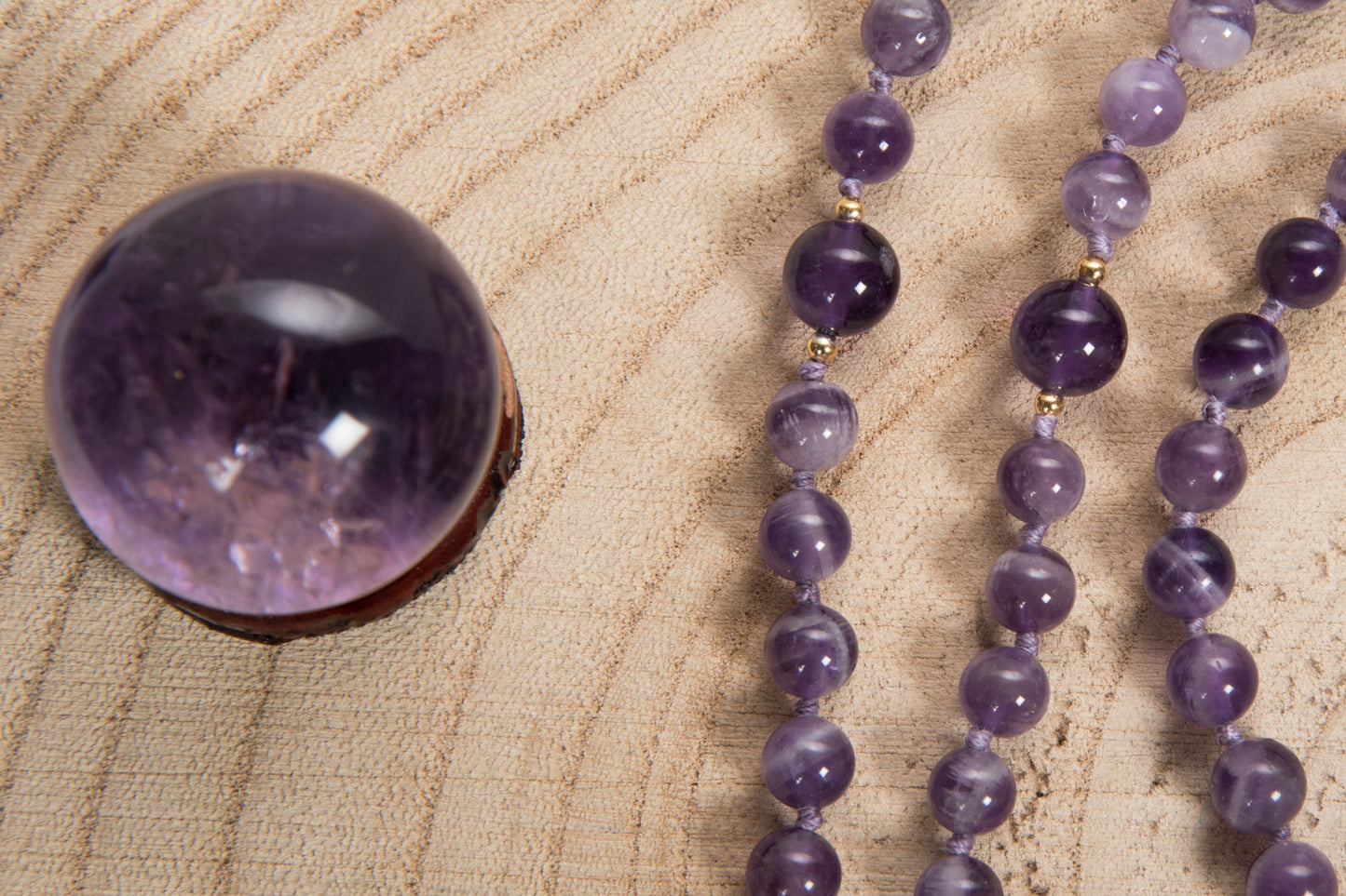 Mala in Ametista, Pietra guru Calcite gialla, Argento dorato 925, Placcato Oro 14kt