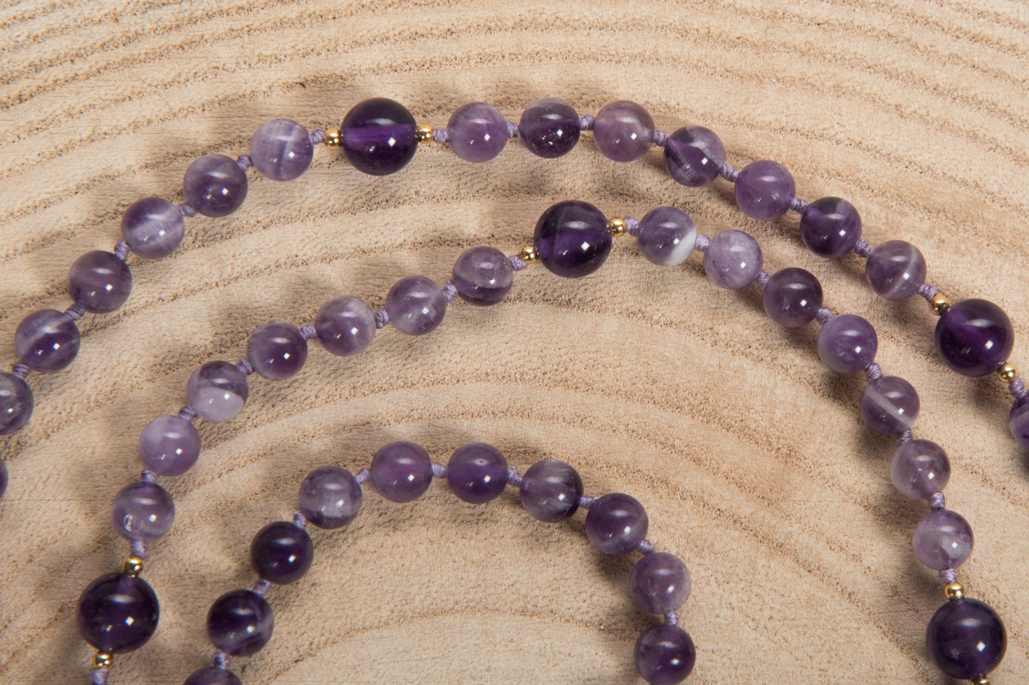 Mala in Ametista, Pietra guru Calcite gialla, Argento dorato 925, Placcato Oro 14kt