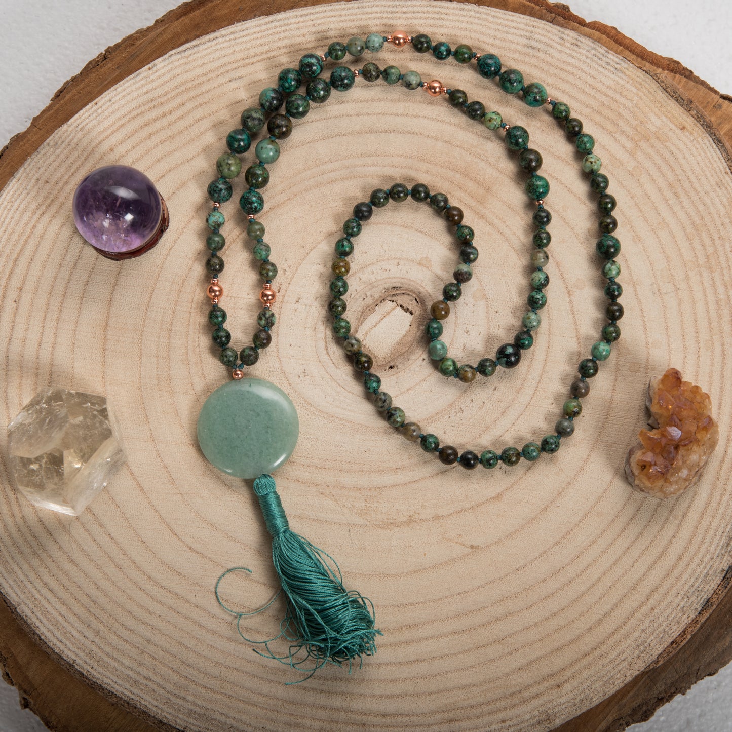 Mala in Turchese africano, Pietra Guru Avventurina, Rame