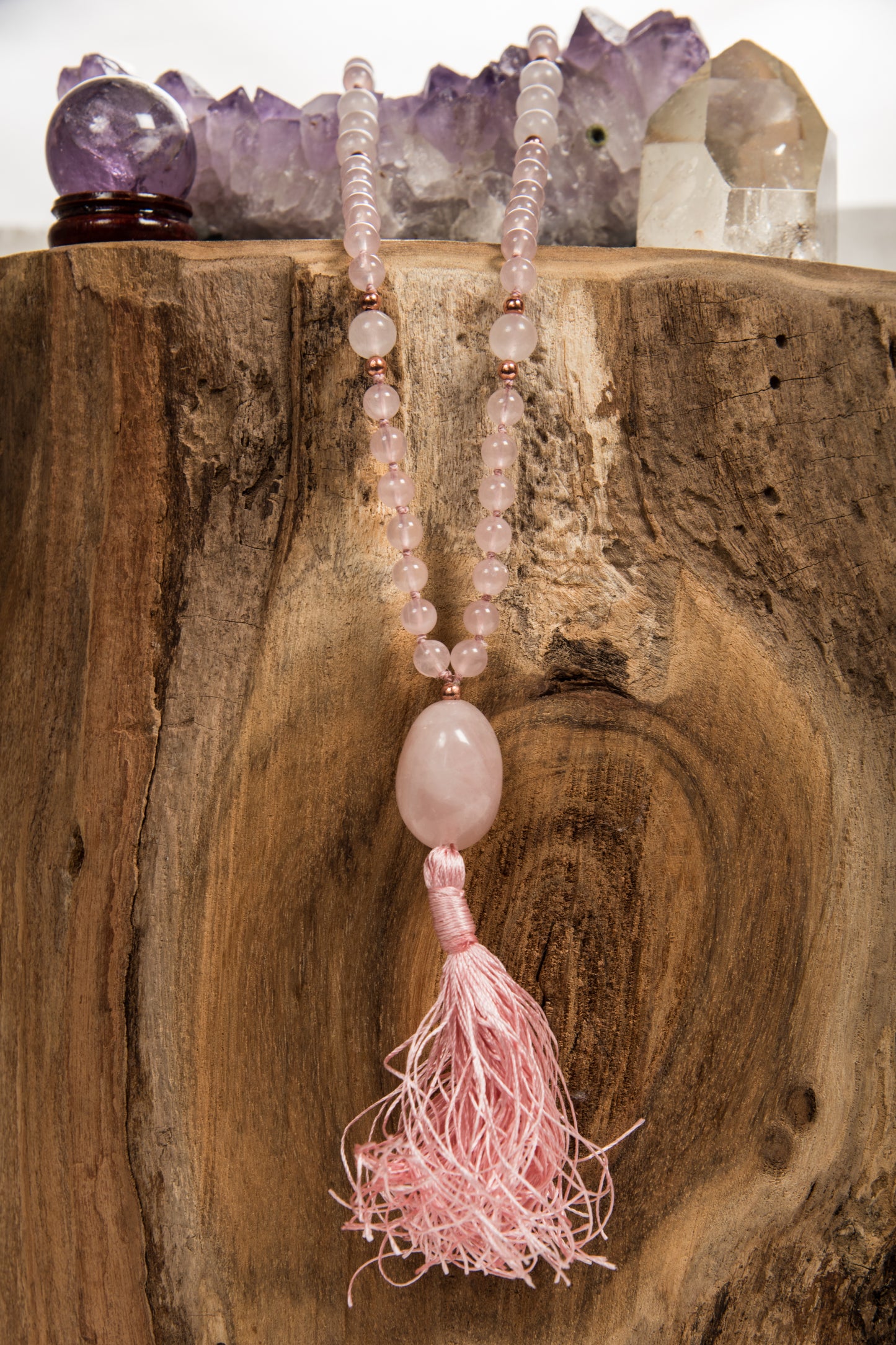 Mala Quarzo rosa, Pietra Guru Quarzo rosa, Rame