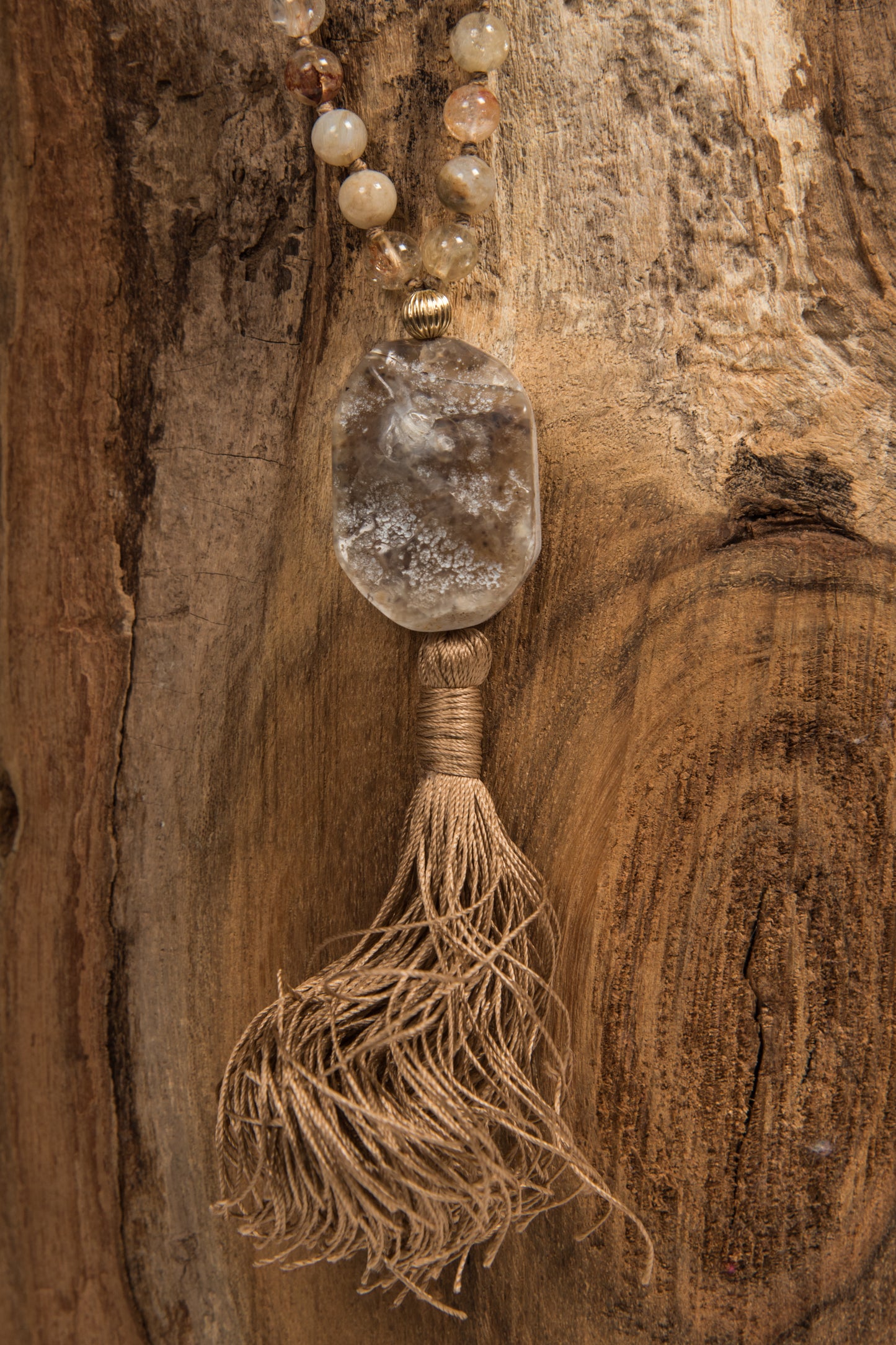 Mala in Quarzo Citrino, Pietra guru Agata, Argento dorato 925, Placcato Oro 14 kt