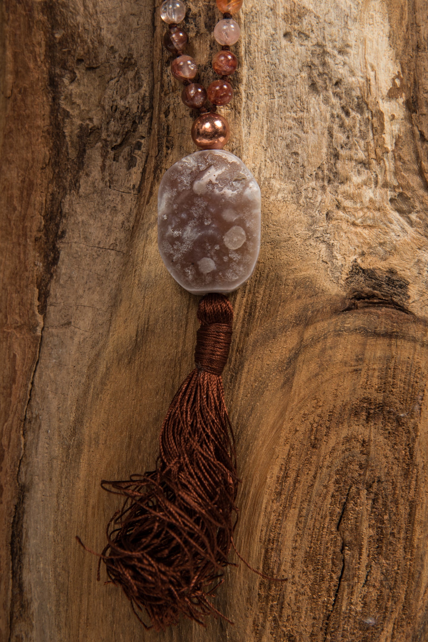 Mala Quarzo Rosso, Pietra Guru Agata, Rame