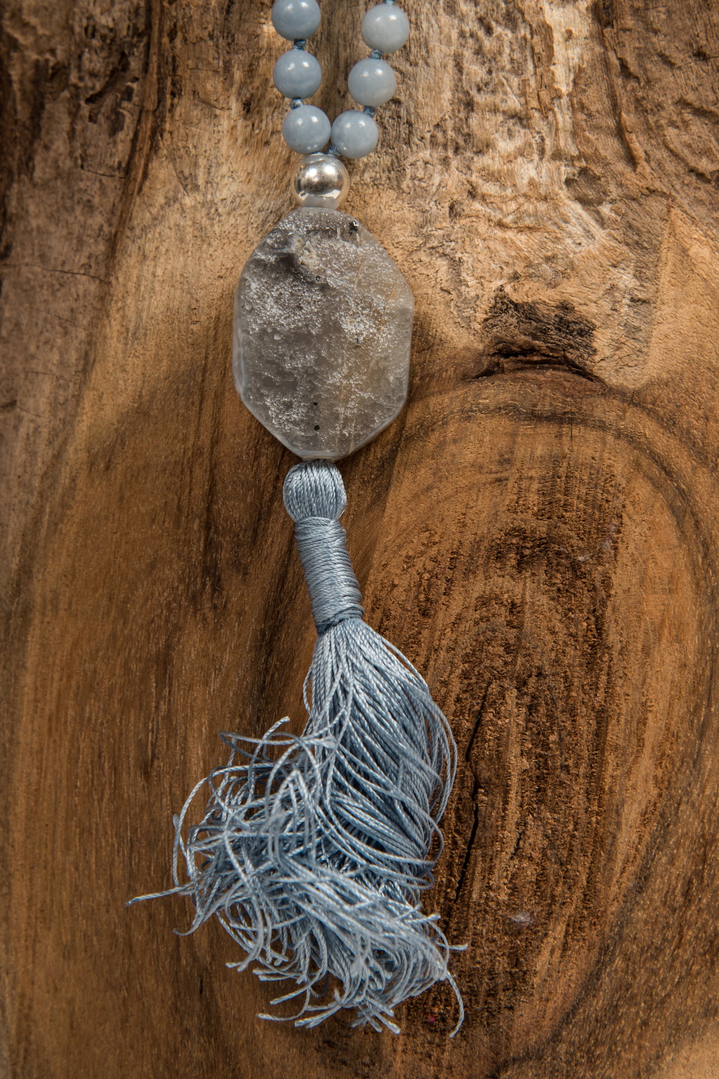 Mala Angelite, Pietra Guru Agata, Argento 925