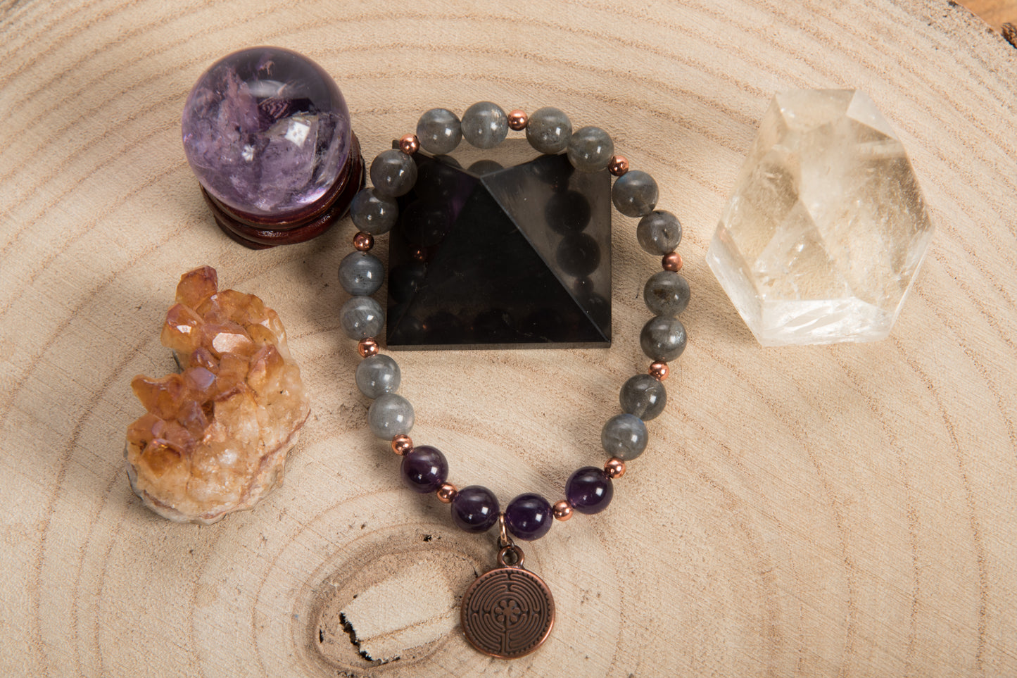 Ametista, Labradorite, Charm Labirinto in Rame