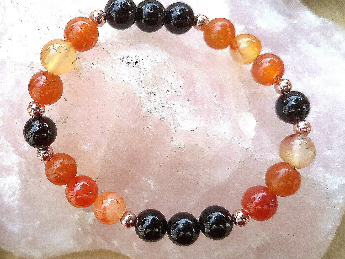 Bracciale perle 8mm corniola, onice, rame