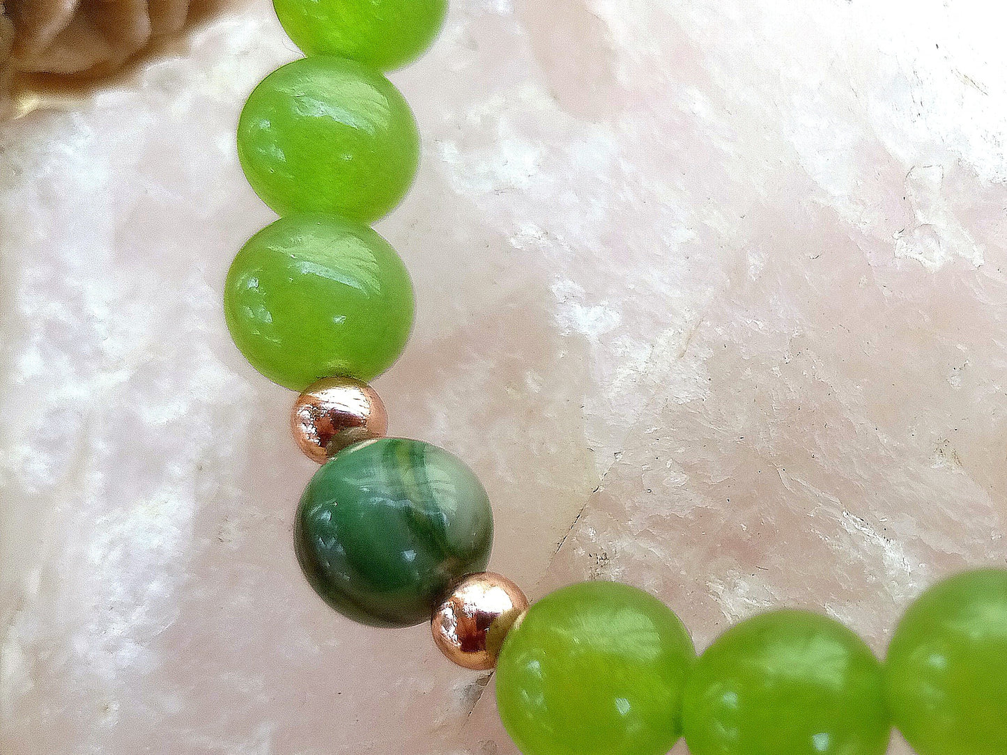 Bracciale perle 8mm avventurina, giada africana, rame