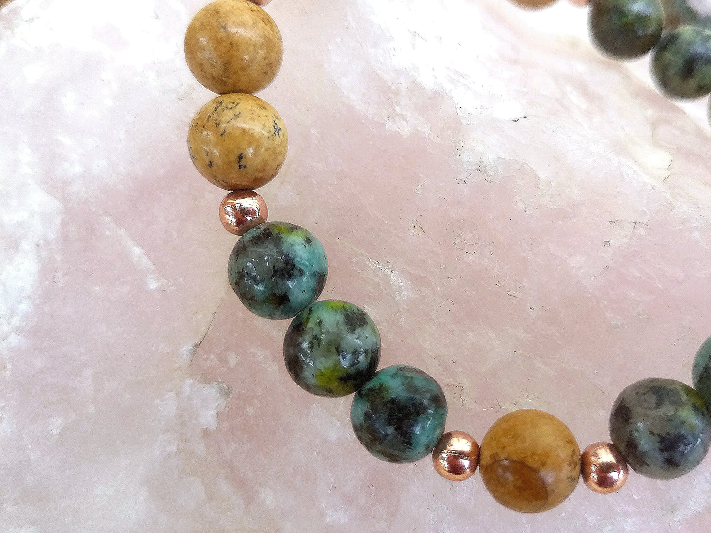 Bracciale perle 8mm turchese africano, diaspro paesagio, rame