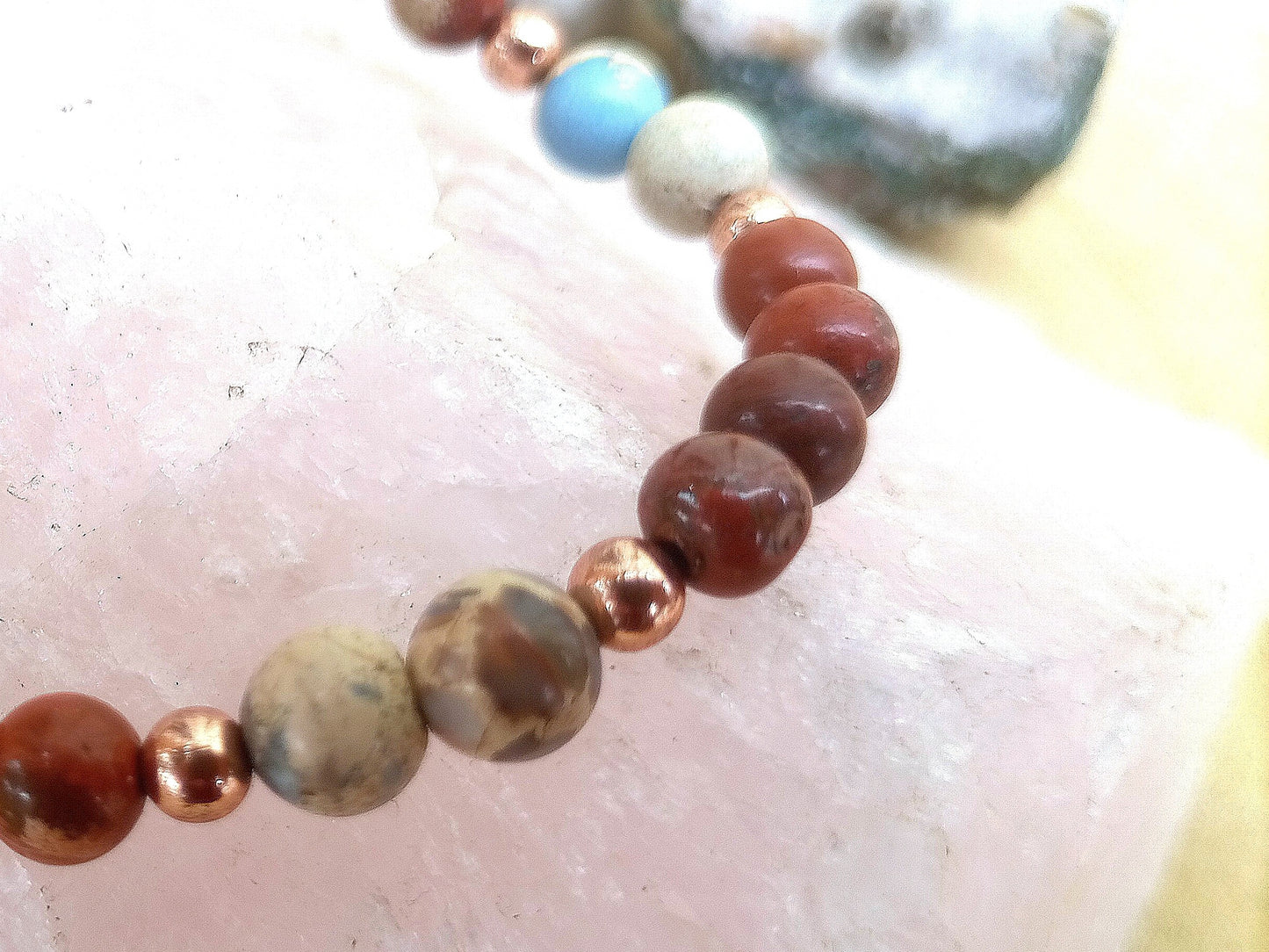 Bracciale perle 6mm diaspro imperiale, diaspro rosso, rame