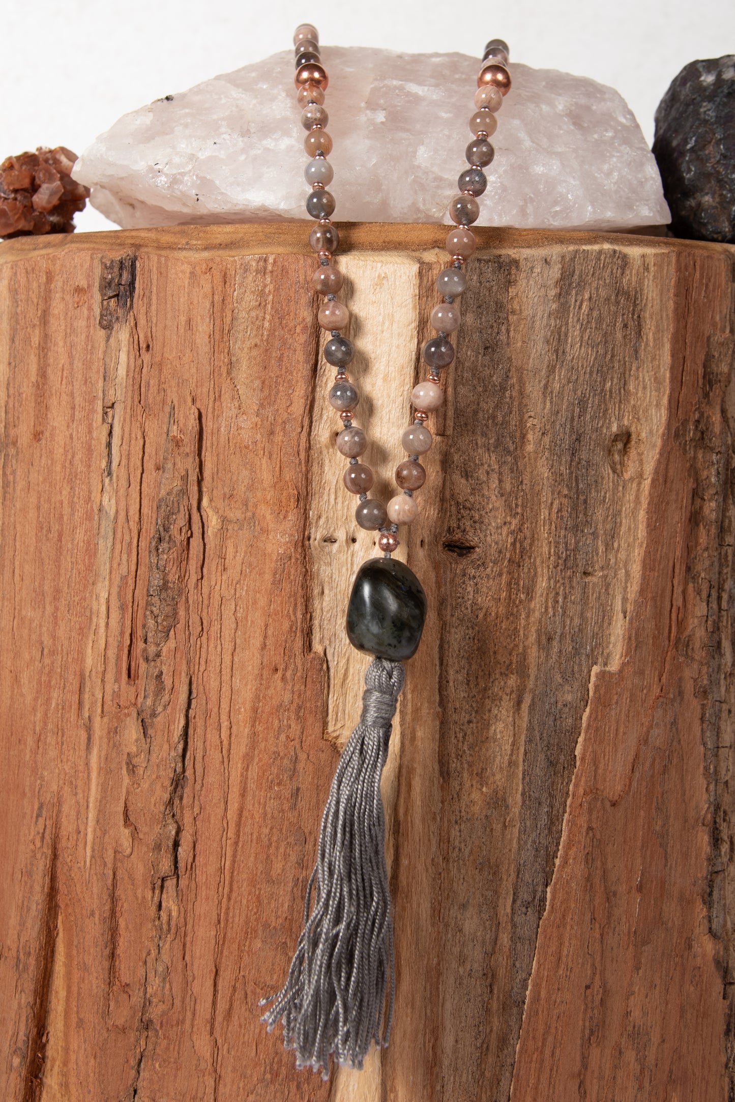 mala artigianale in pietra di luna nera naturale, pietra guru labradorite da meditazione