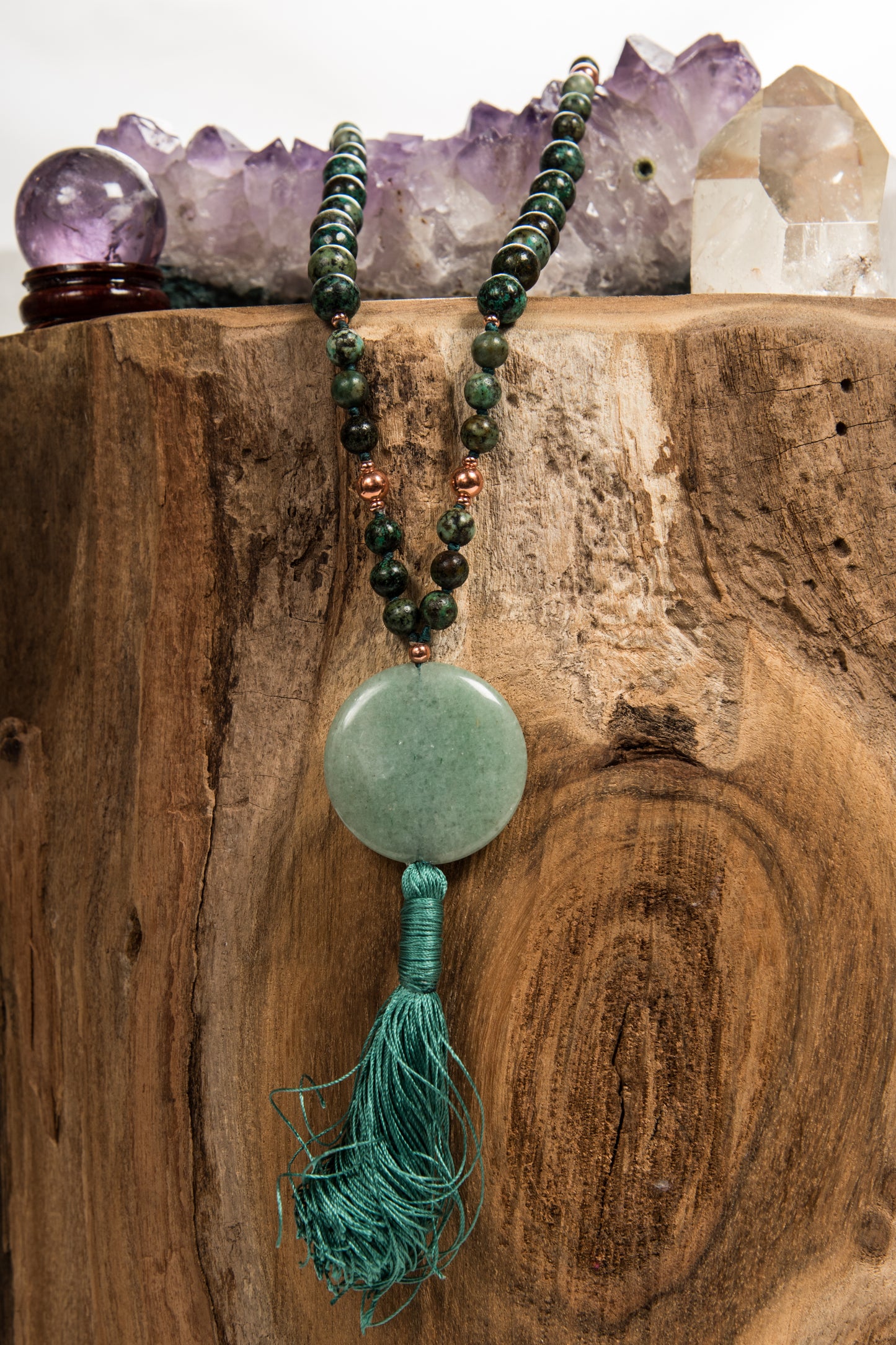mala in turchese africano, avventurina e rame da meditazione