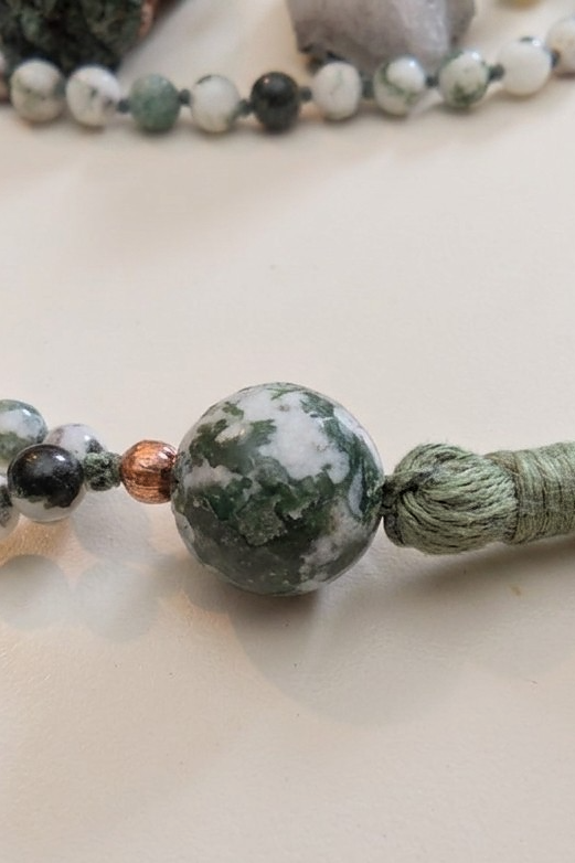 Mala 108 in Agata albero, Pietra guru Agata albero, Rame