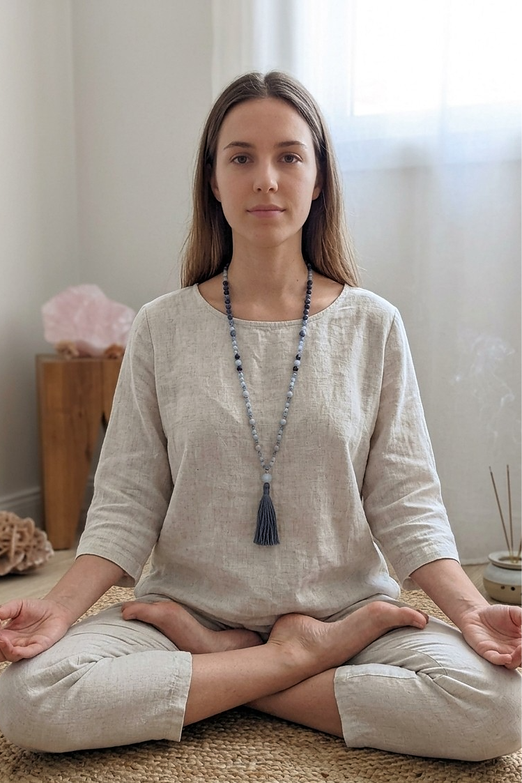 Mala in Dumortierite, Acquamarina, Pietra Guru Acquamarina, Rame