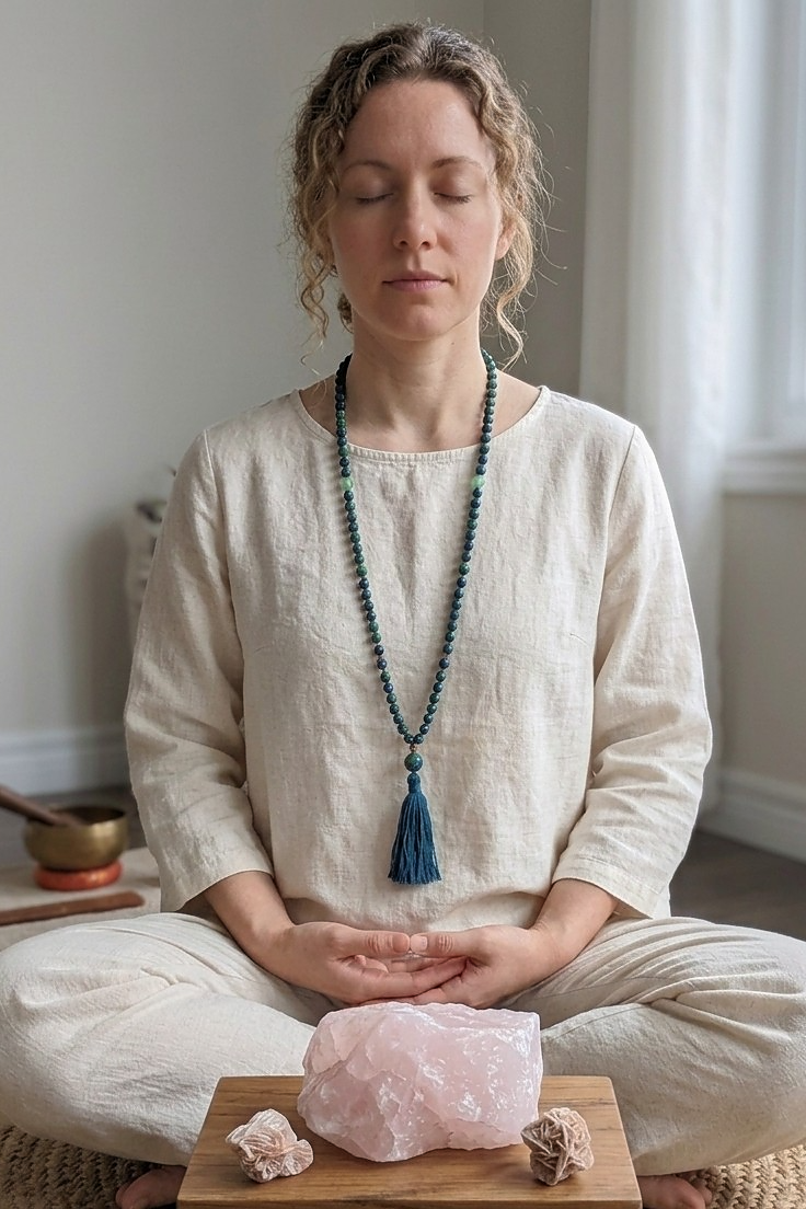 Mala collana da meditazione in Azzurrite, Rame