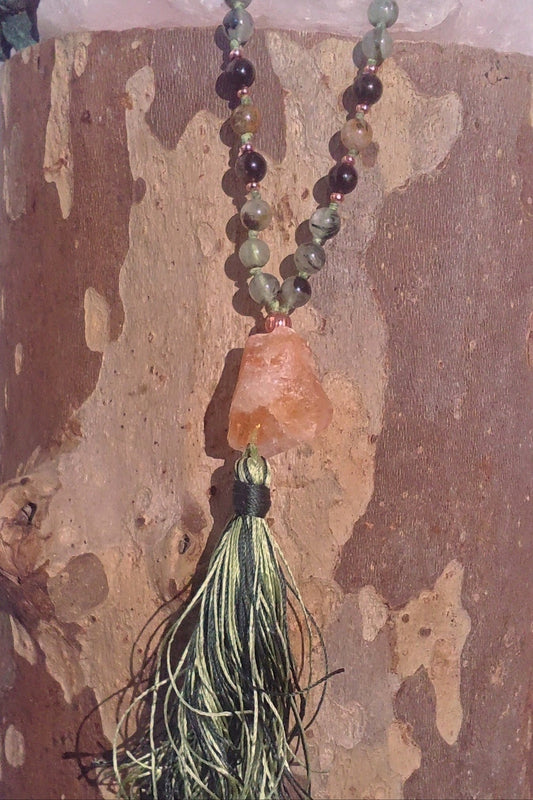 Mala in Prehnite, Pietra guru Quarzo citrino, Rame