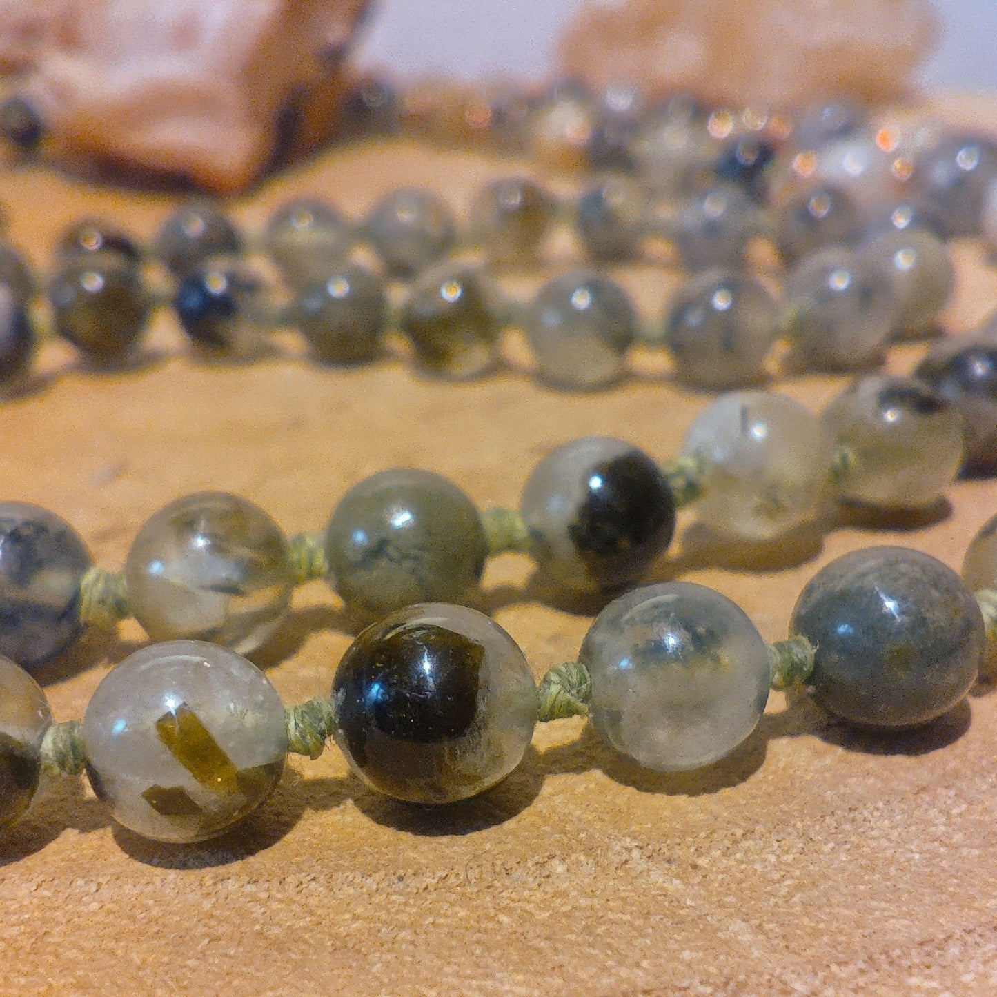 Mala in Prehnite, Pietra guru Quarzo citrino, Rame