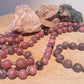 Mala da meditazione in Rodonite, Pietra Guru Agata e rame