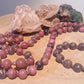 Mala da meditazione in Rodonite, Pietra Guru Agata e rame