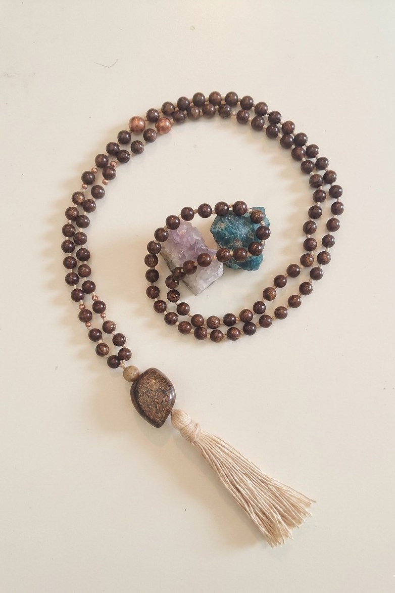 Mala in Bronzite, pietra guru in Bronzite, rame