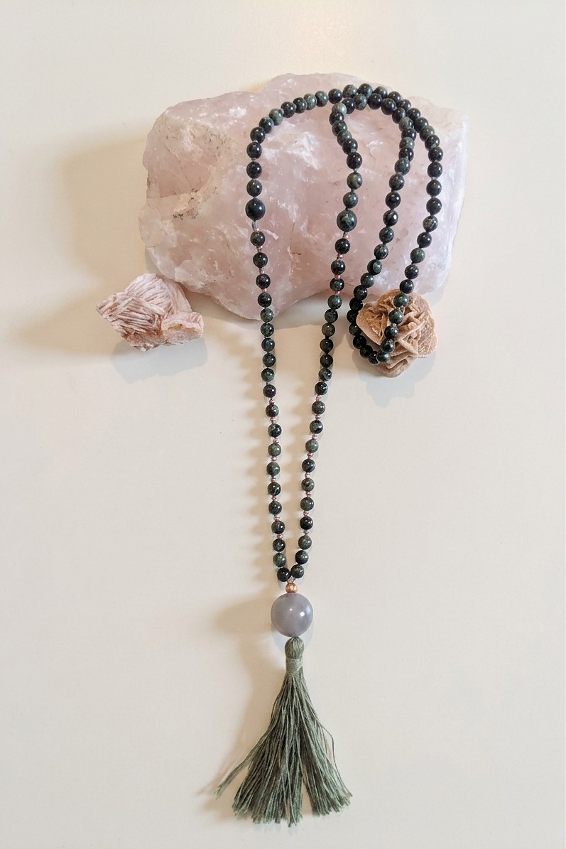 Mala in Diaspro Kambaba, Pietra guru Agata grigia, Rame