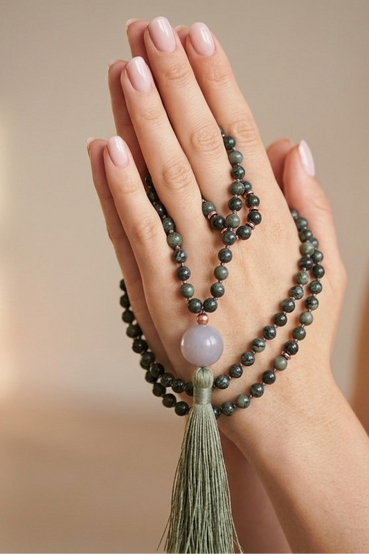 Mala in Diaspro Kambaba, Pietra guru Agata grigia, Rame
