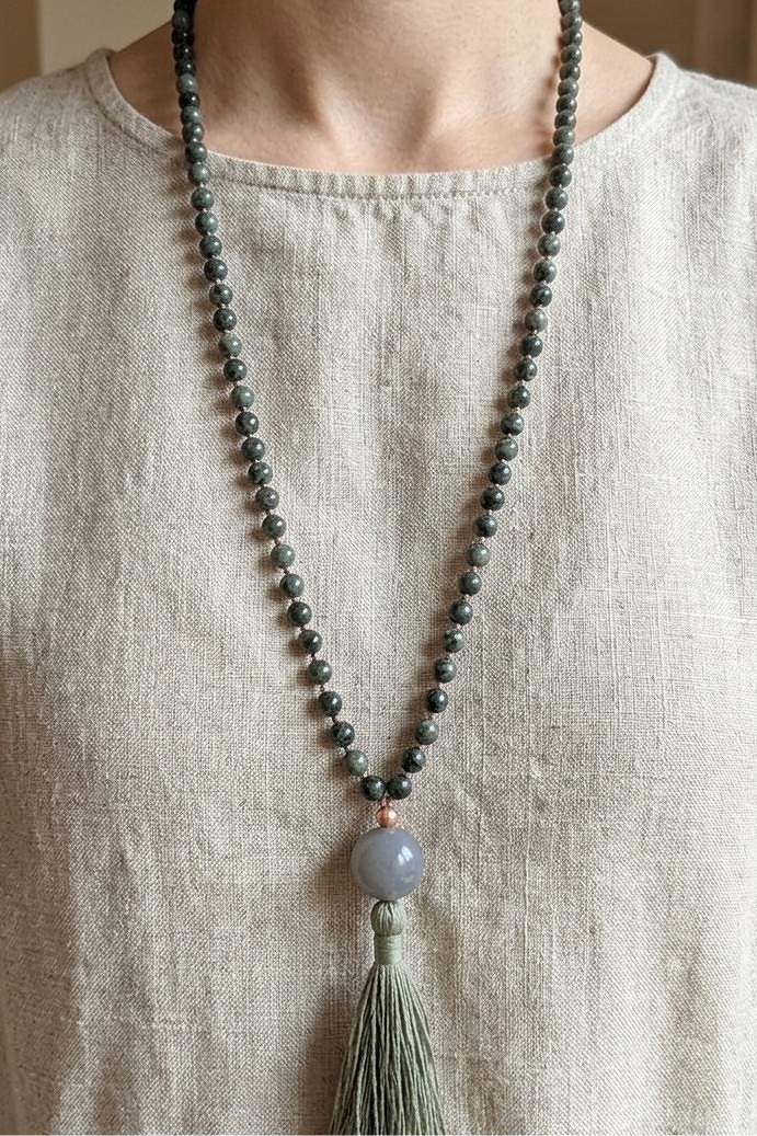 Mala in Diaspro Kambaba, Pietra guru Agata grigia, Rame